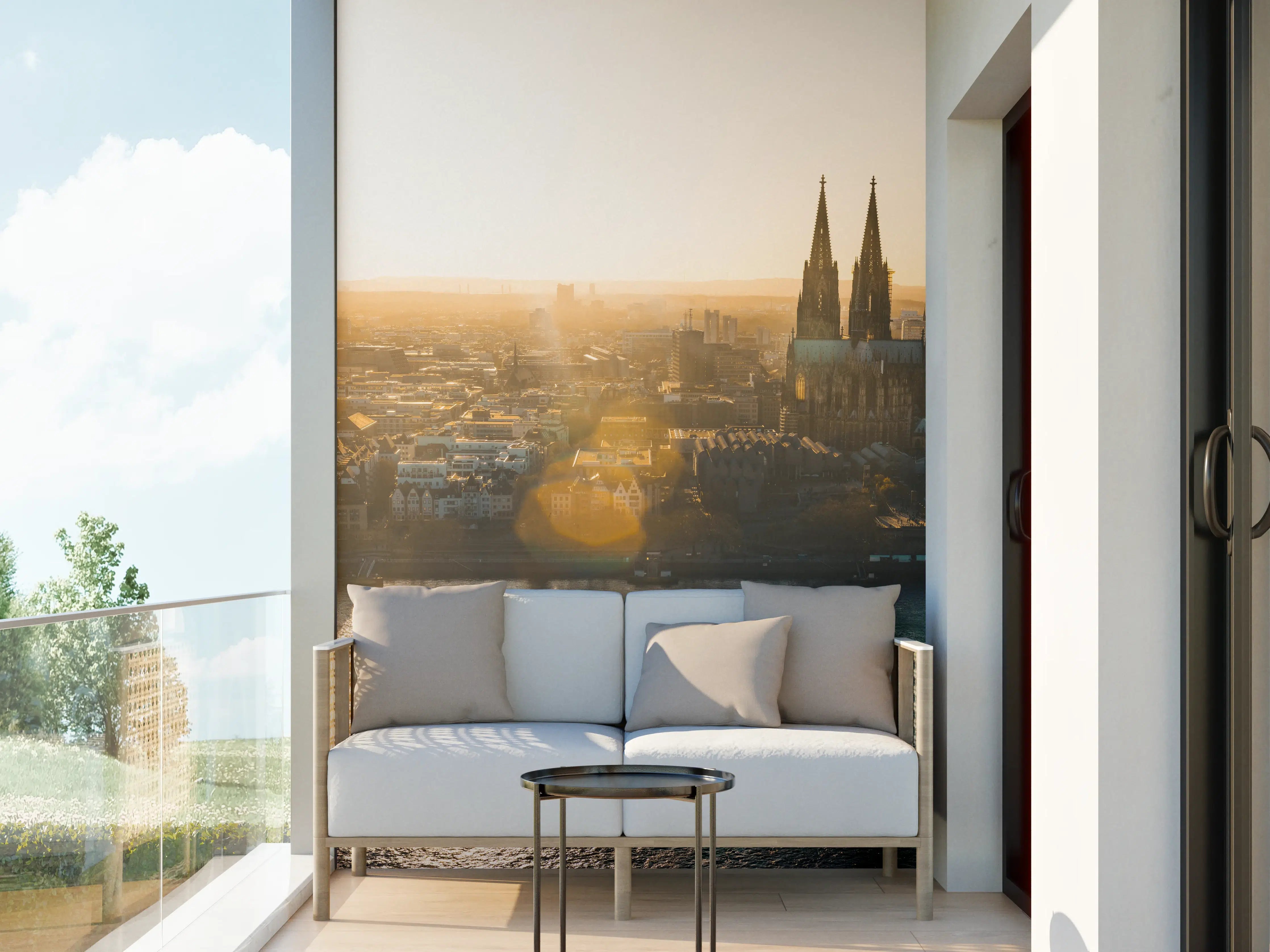 Wandverkleidung außen - Panoramablick auf Köln bei Sonnenaufgang