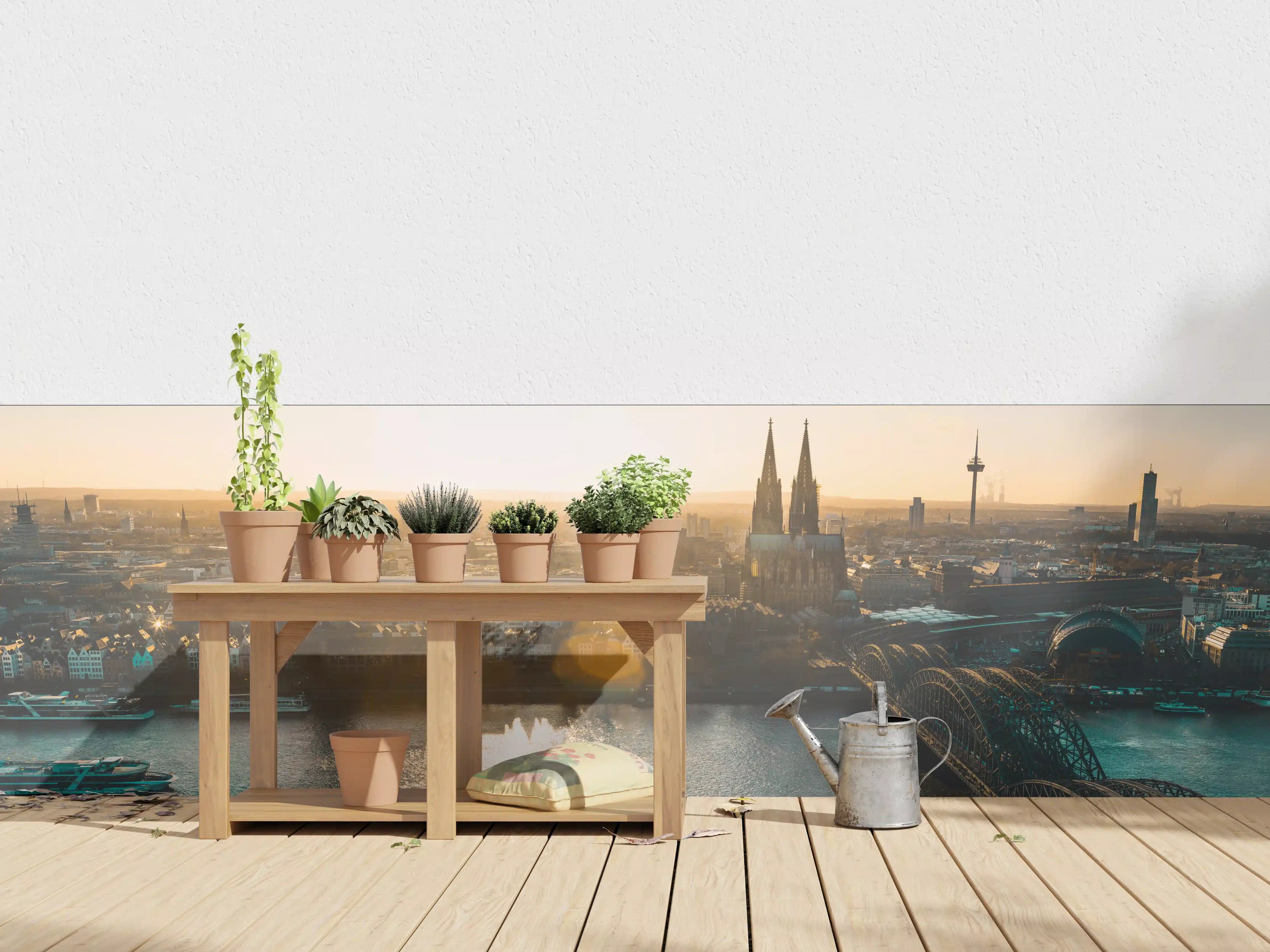 Wandverkleidung außen - Panoramablick auf Köln bei Sonnenaufgang