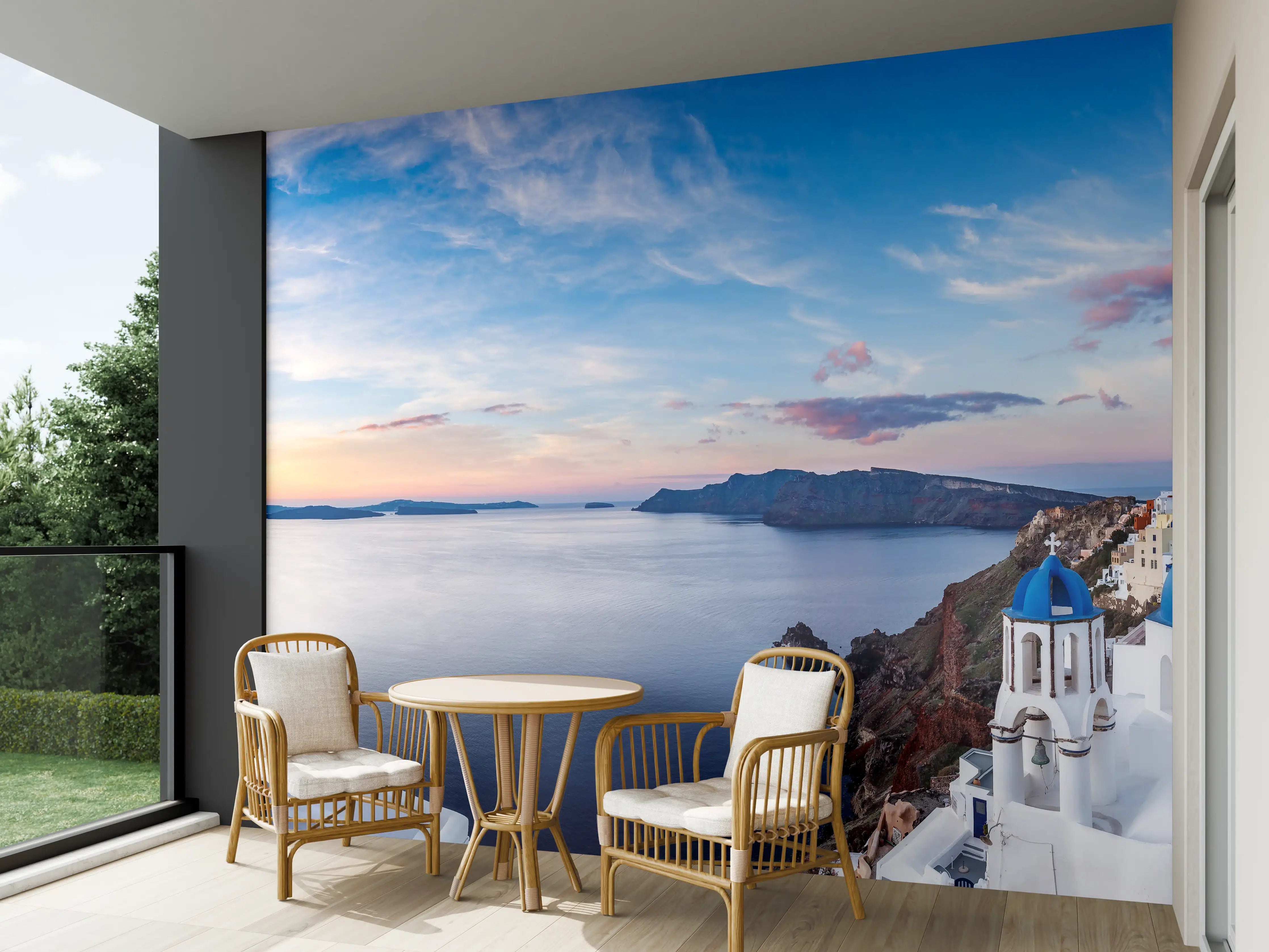 Wandverkleidung außen - Panoramablick der Insel Santorin - Griechenland
