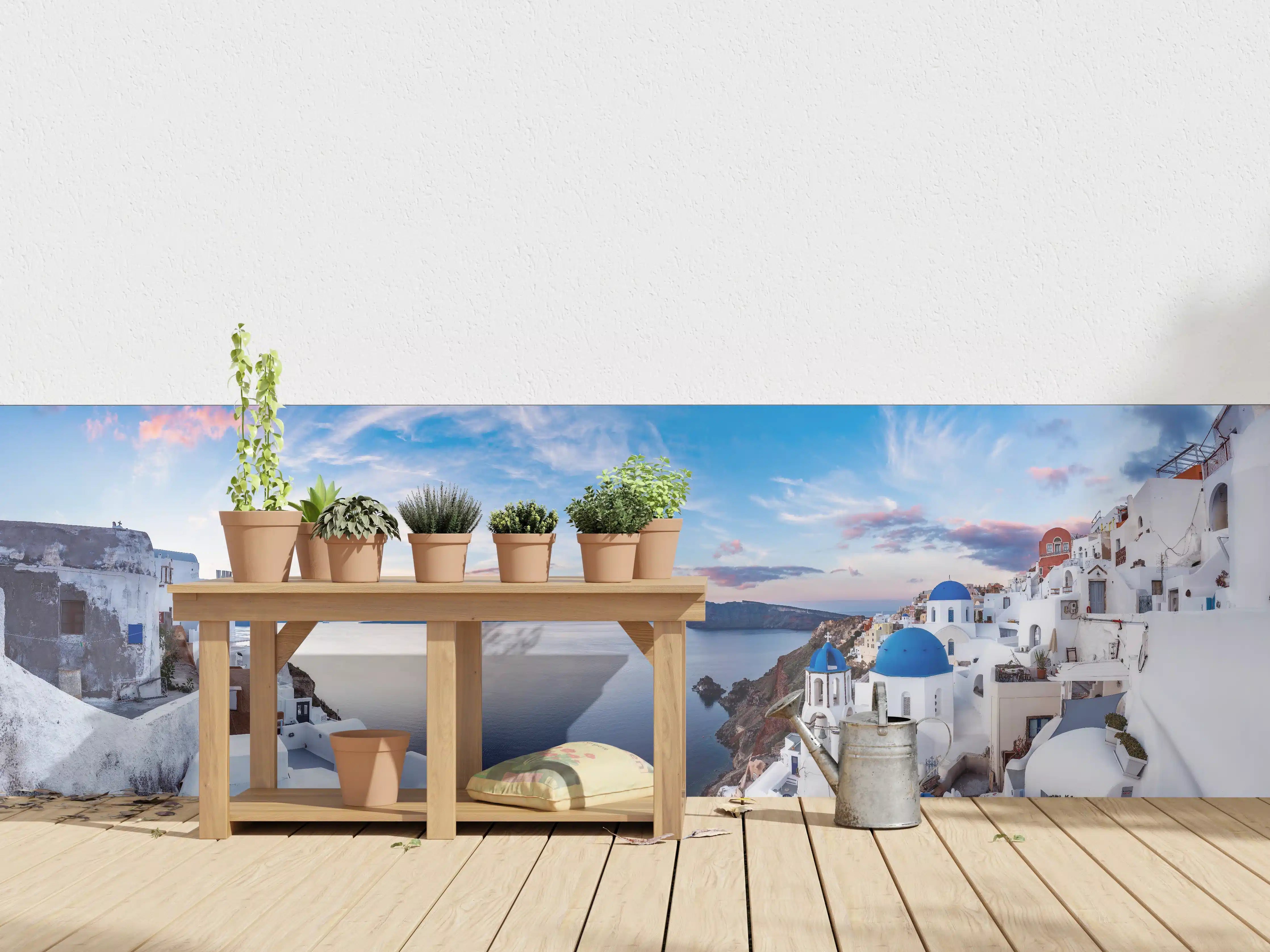Wandverkleidung außen - Panoramablick der Insel Santorin - Griechenland
