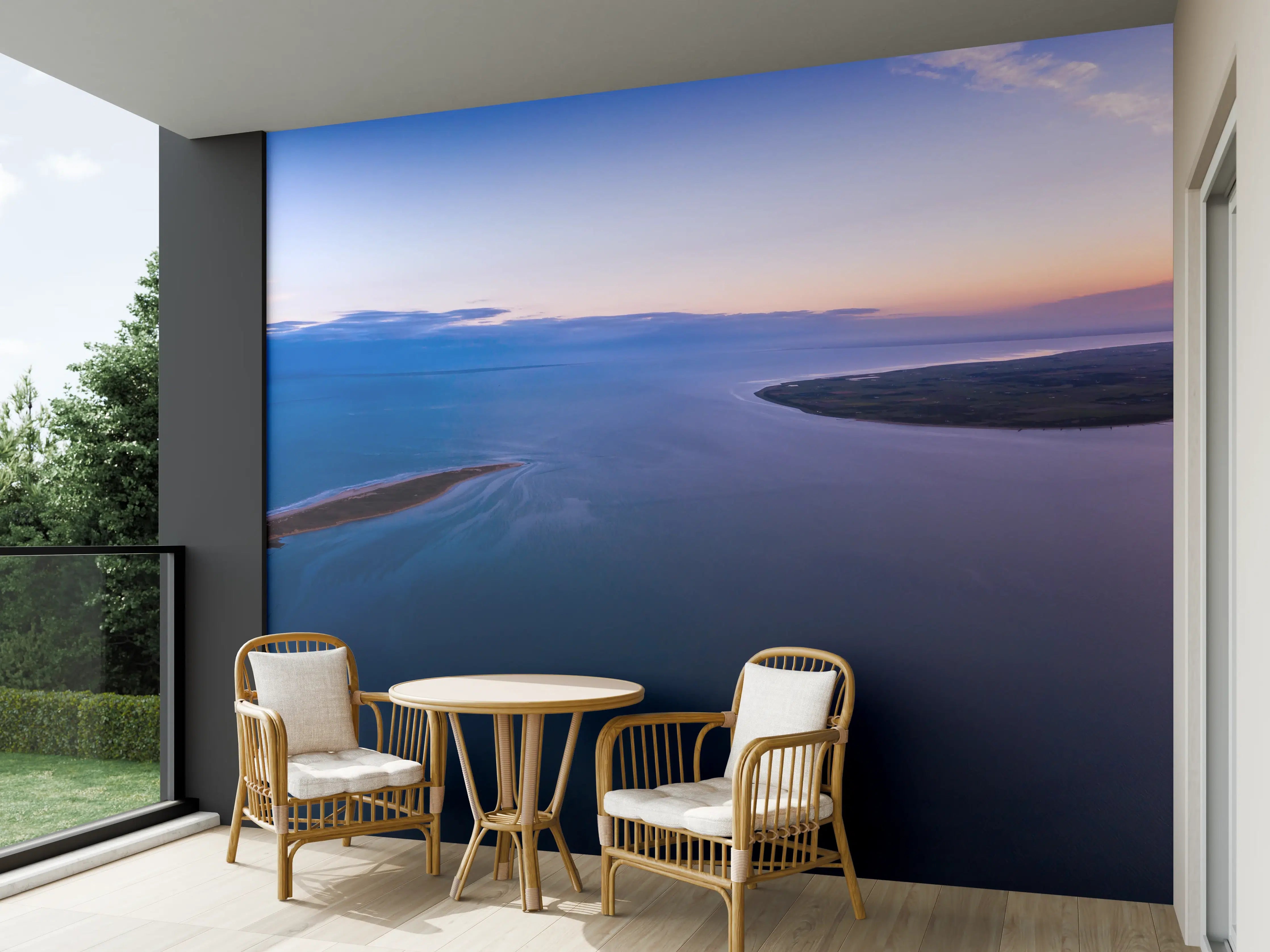 Wandverkleidung außen - Panoramablick über friedliche Wasserlandschaft
