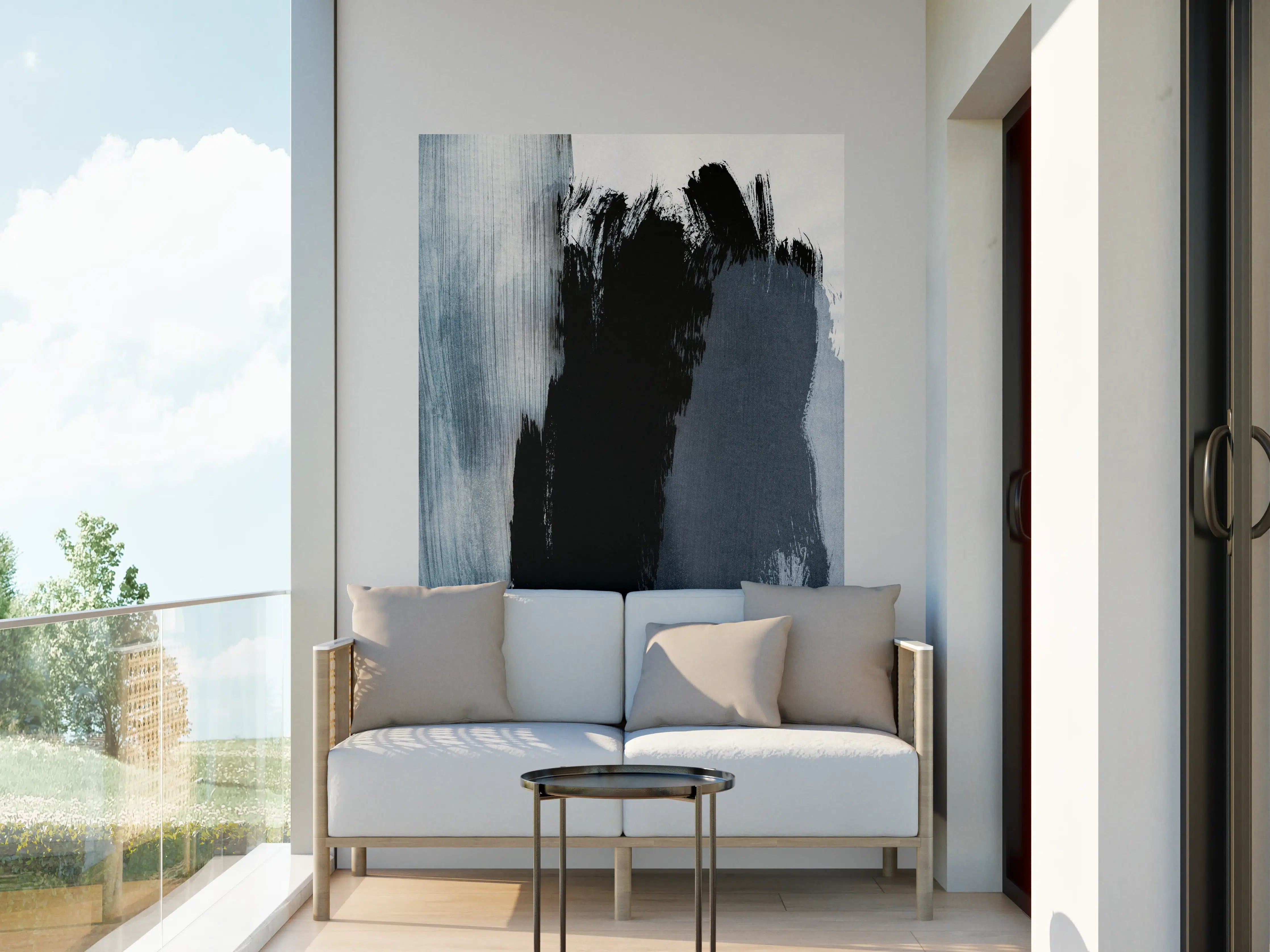 Wandverkleidung außen - Pastell-Blaugraue Abstraktion