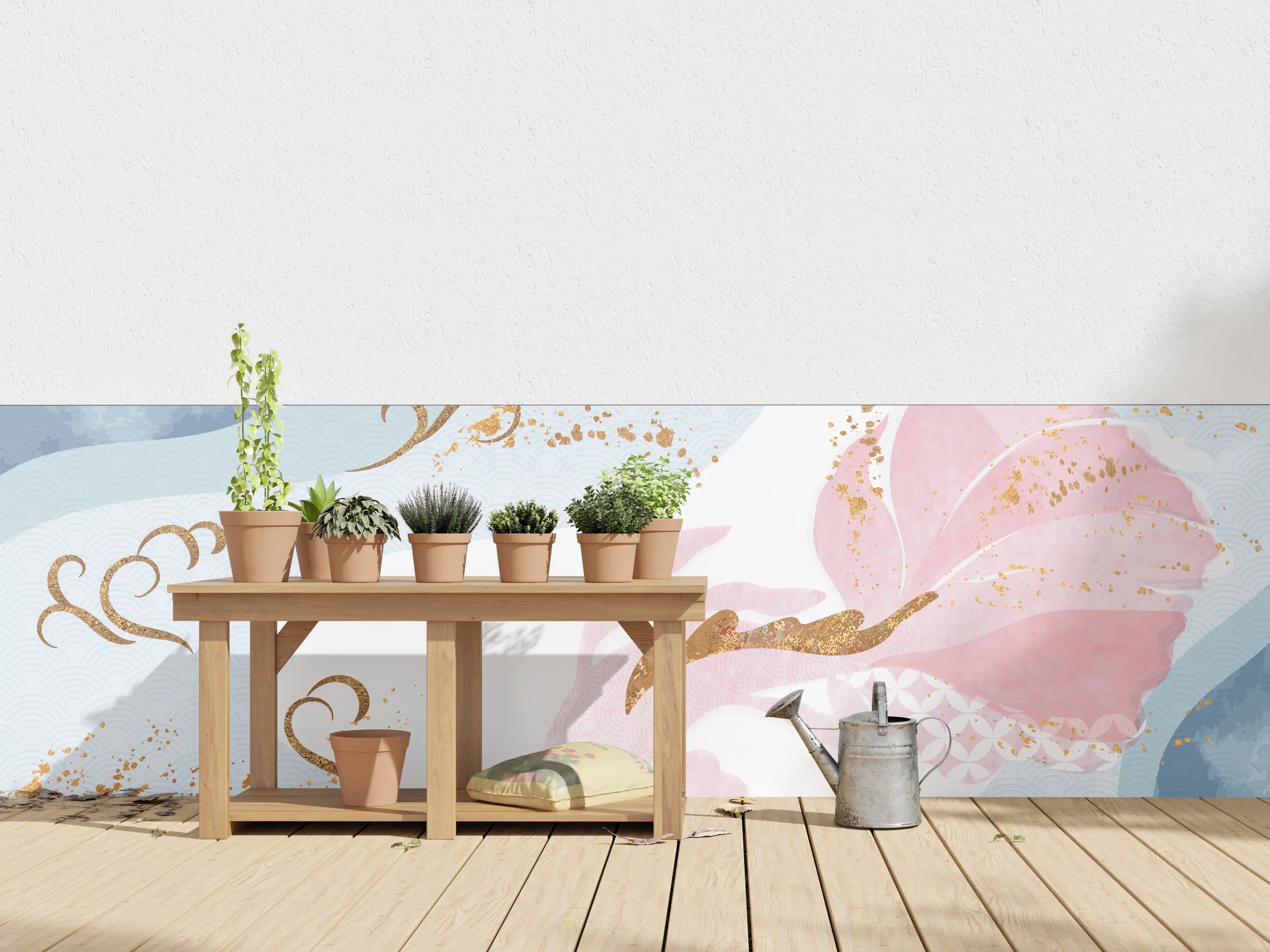 Wandverkleidung außen - Pastell-Blumenmuster Goldakzente