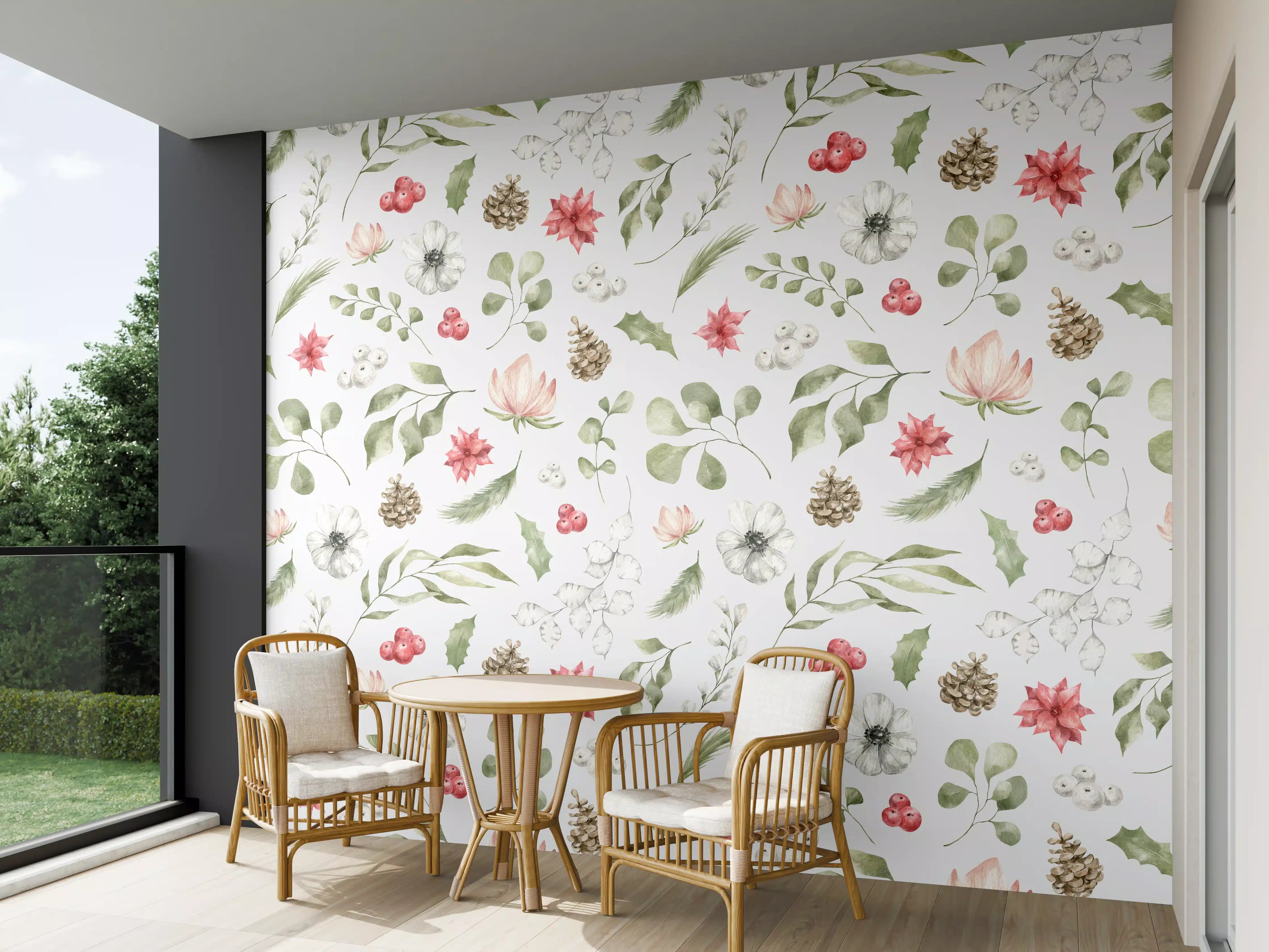 Wandverkleidung außen - Pastell Blumenmuster Weiß-Grün-Rosa