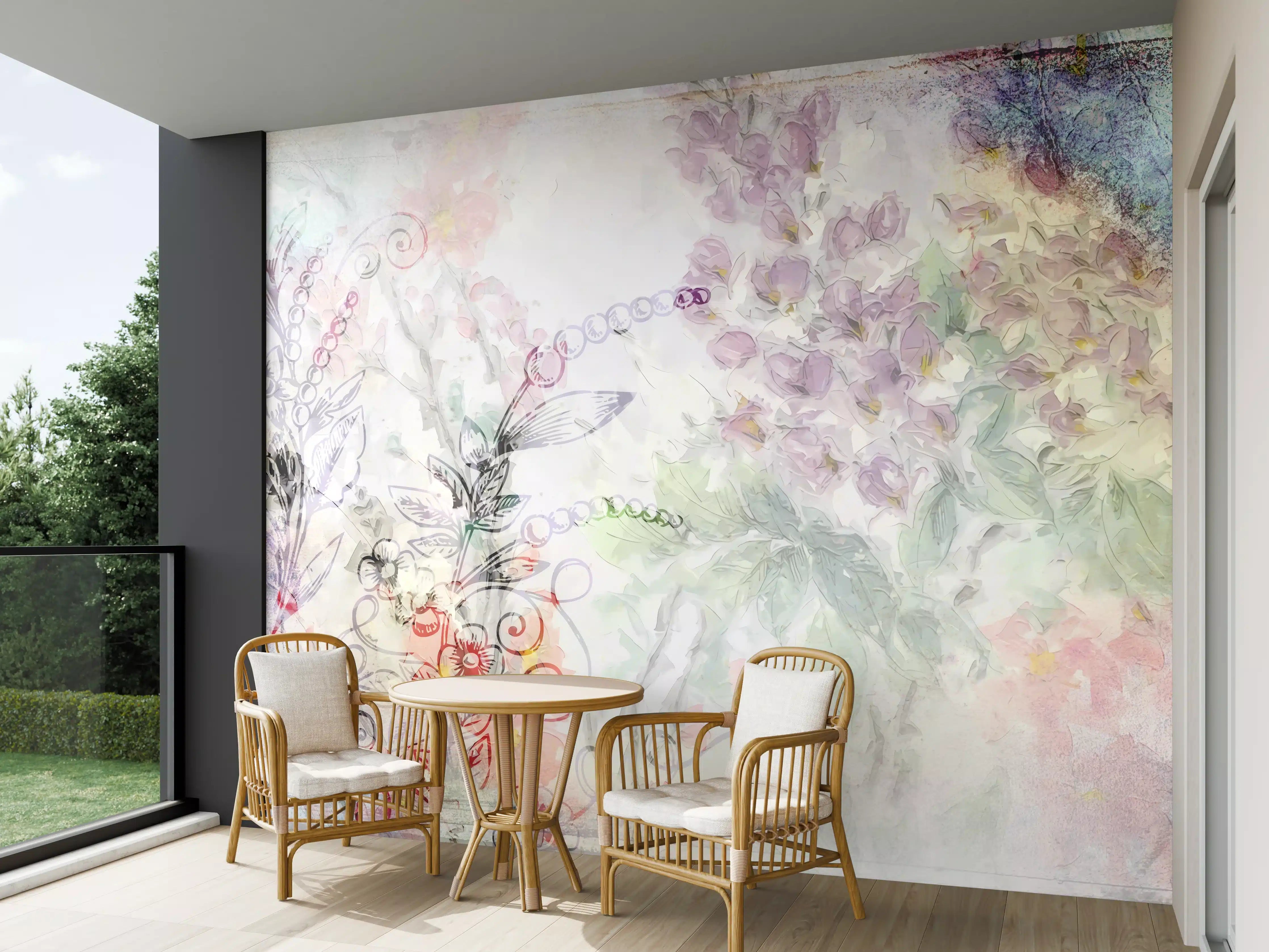 Wandverkleidung außen - Pastellfarbene Blumenillustration