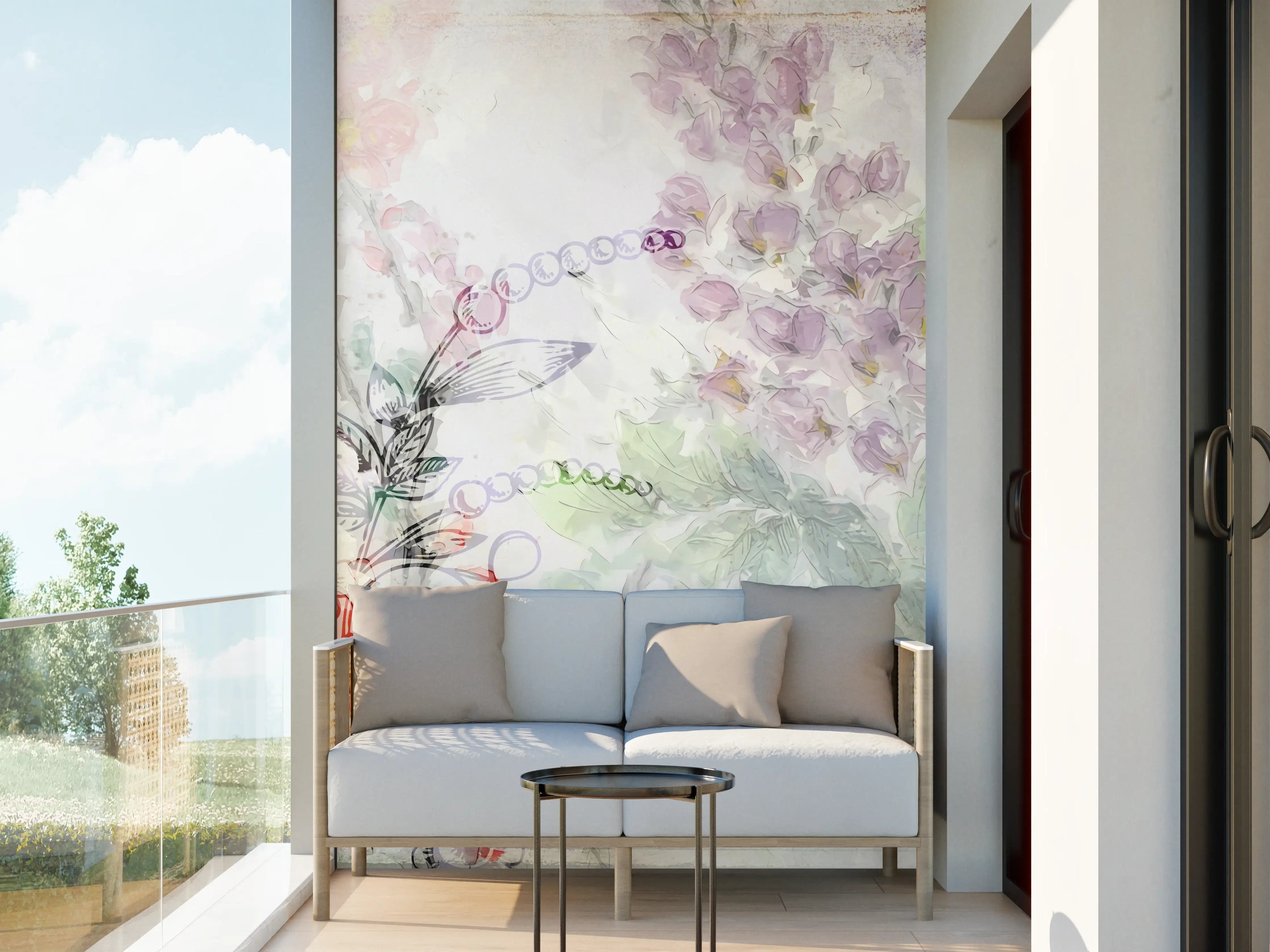 Wandverkleidung außen - Pastellfarbene Blumenillustration