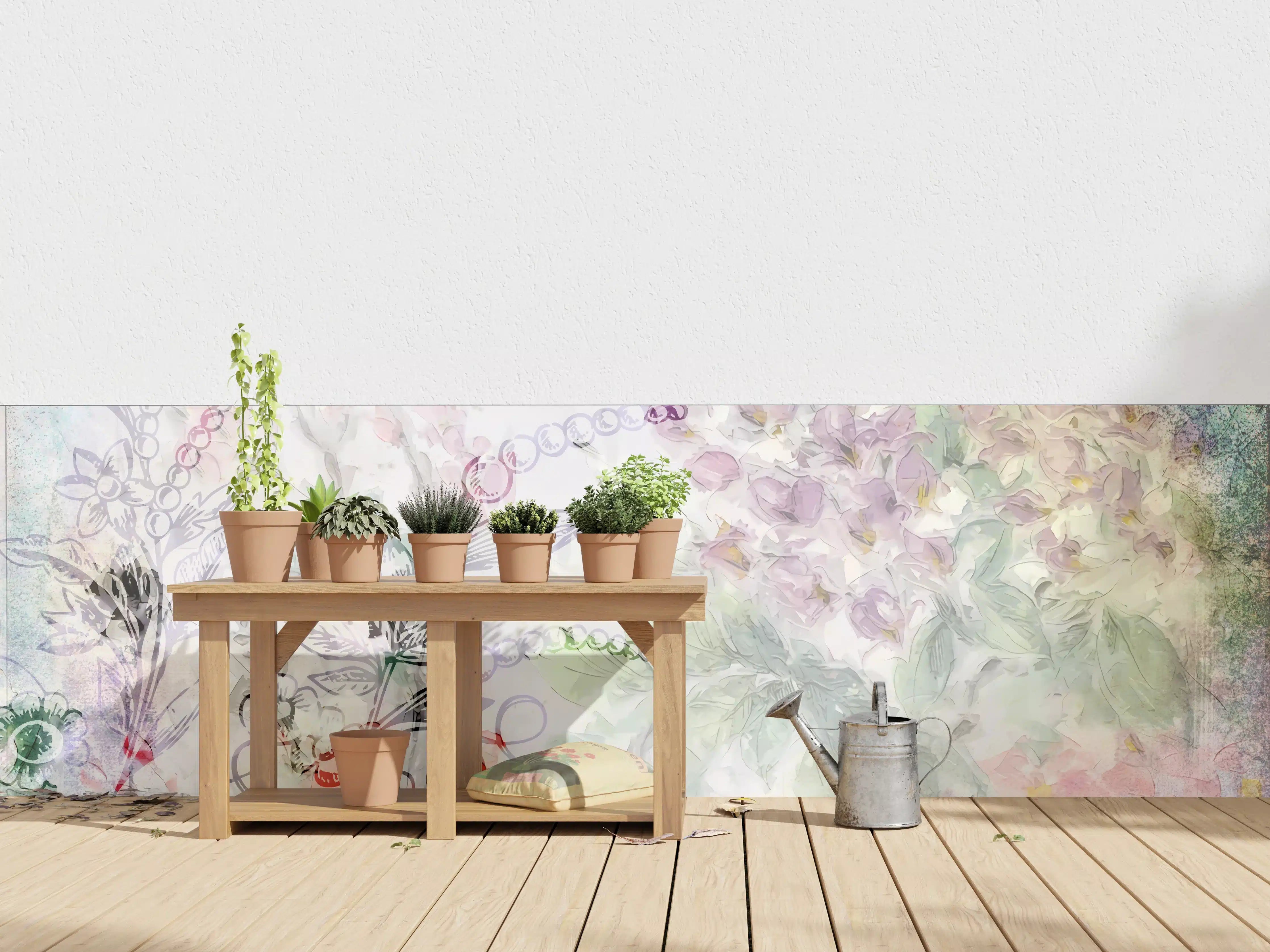 Wandverkleidung außen - Pastellfarbene Blumenillustration