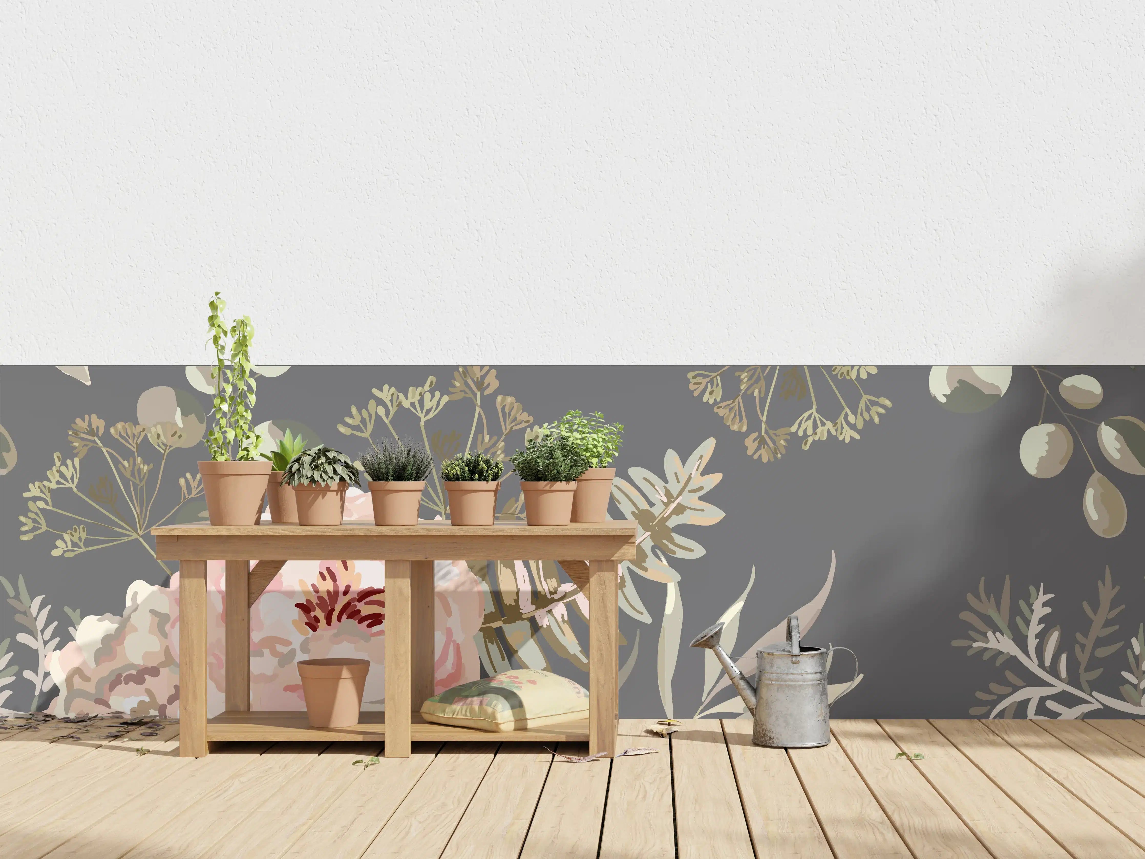 Wandverkleidung außen - Pastellfarbene Blumenillustration mit zarten Grautönen