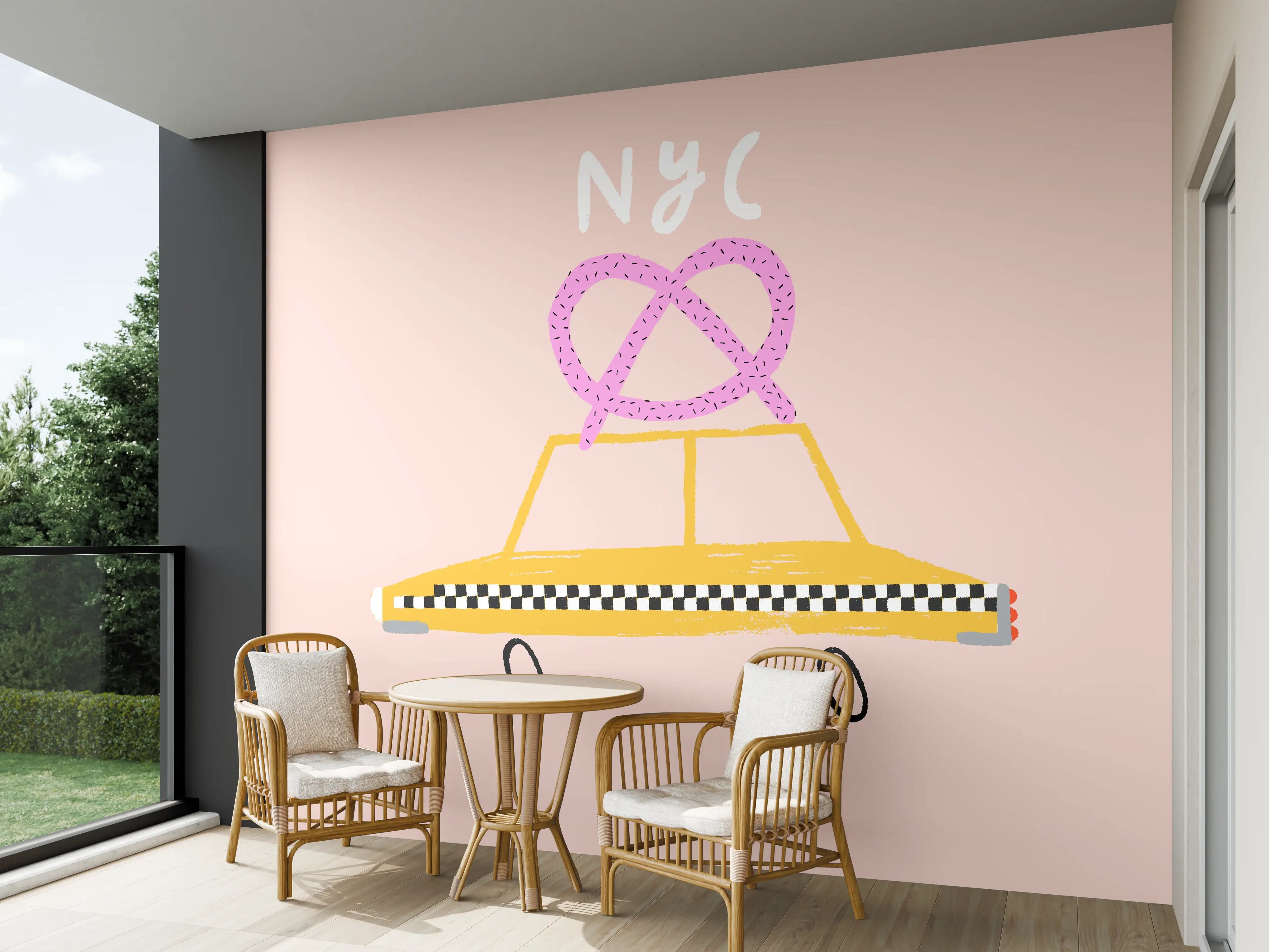 Wandverkleidung außen - Pastellfarbenes NYC Taxi-Design