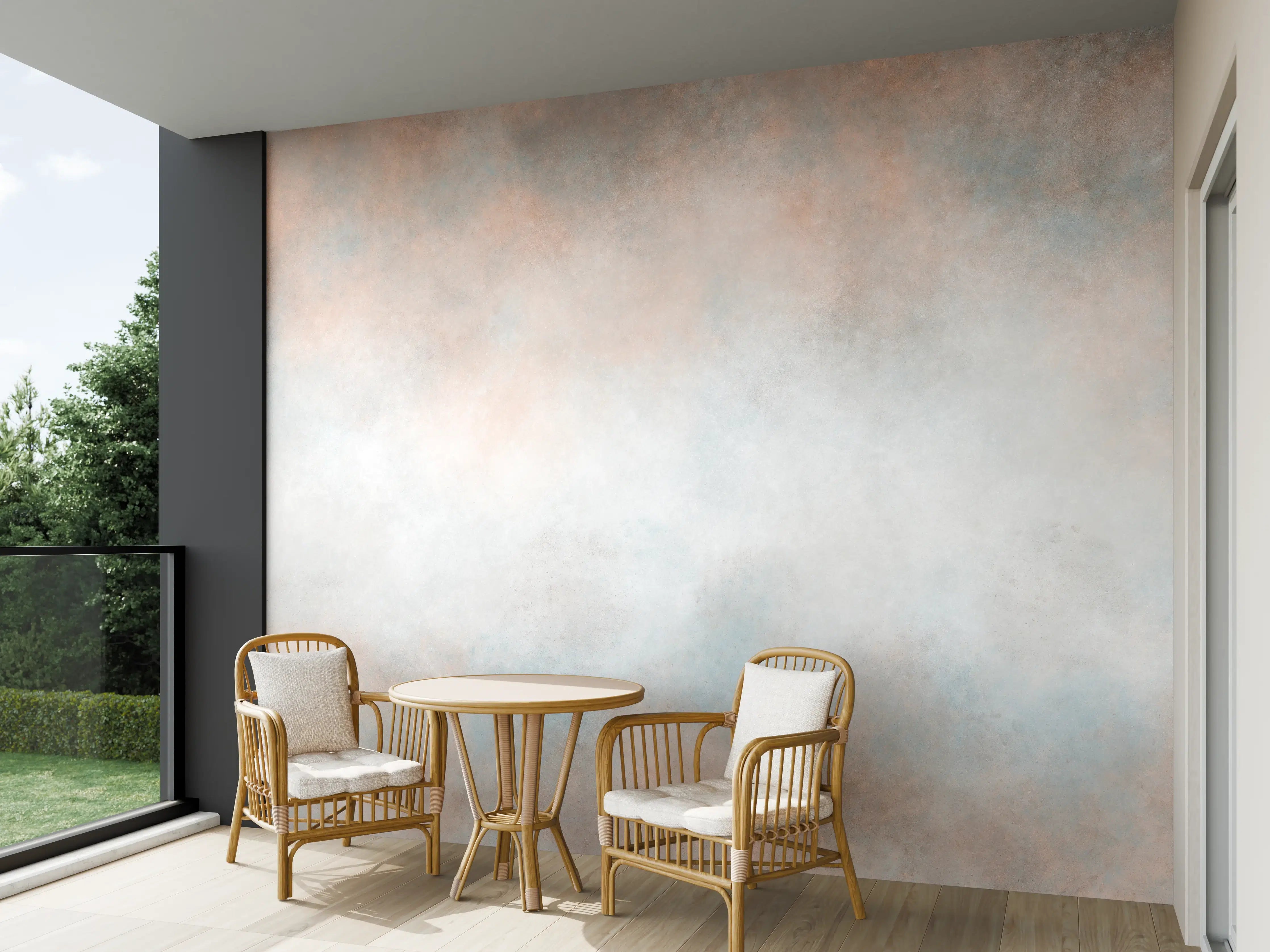 Wandverkleidung außen - Pastellfarbiges beige-blaues Design 