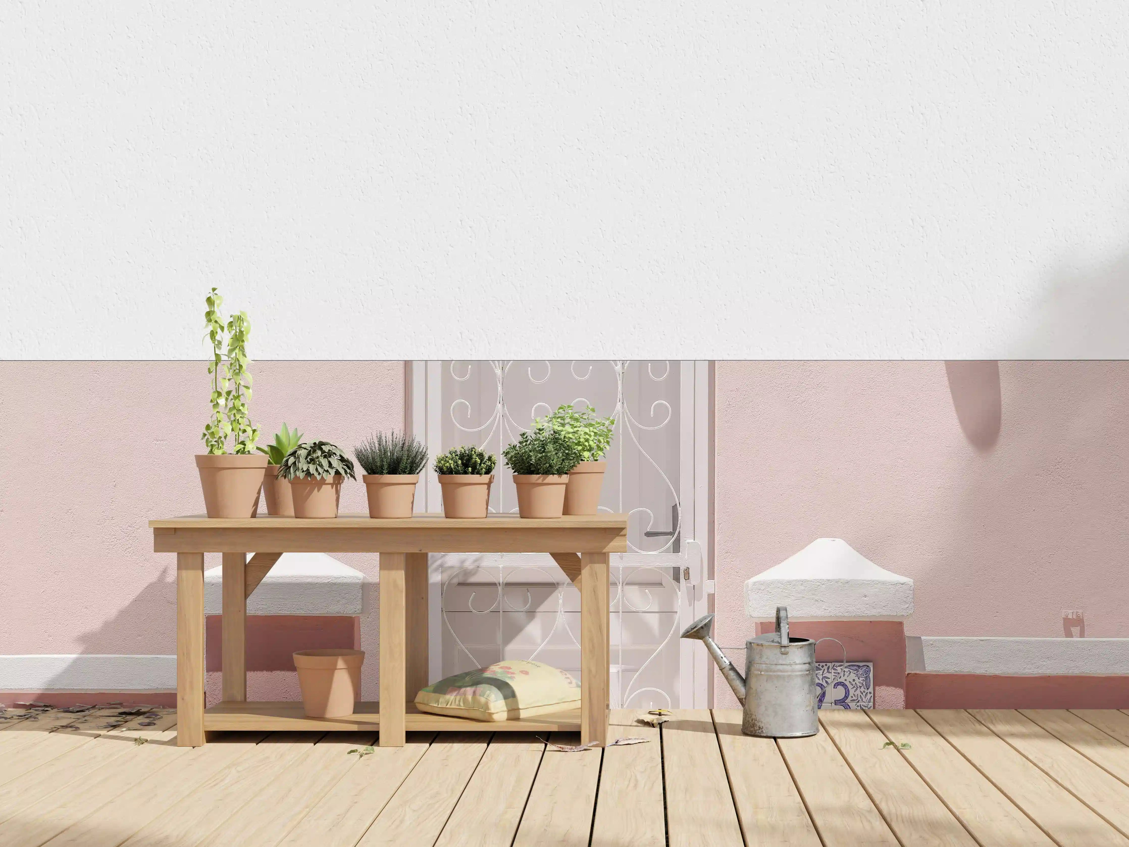 Wandverkleidung außen - Pastellrosa Eingangstür