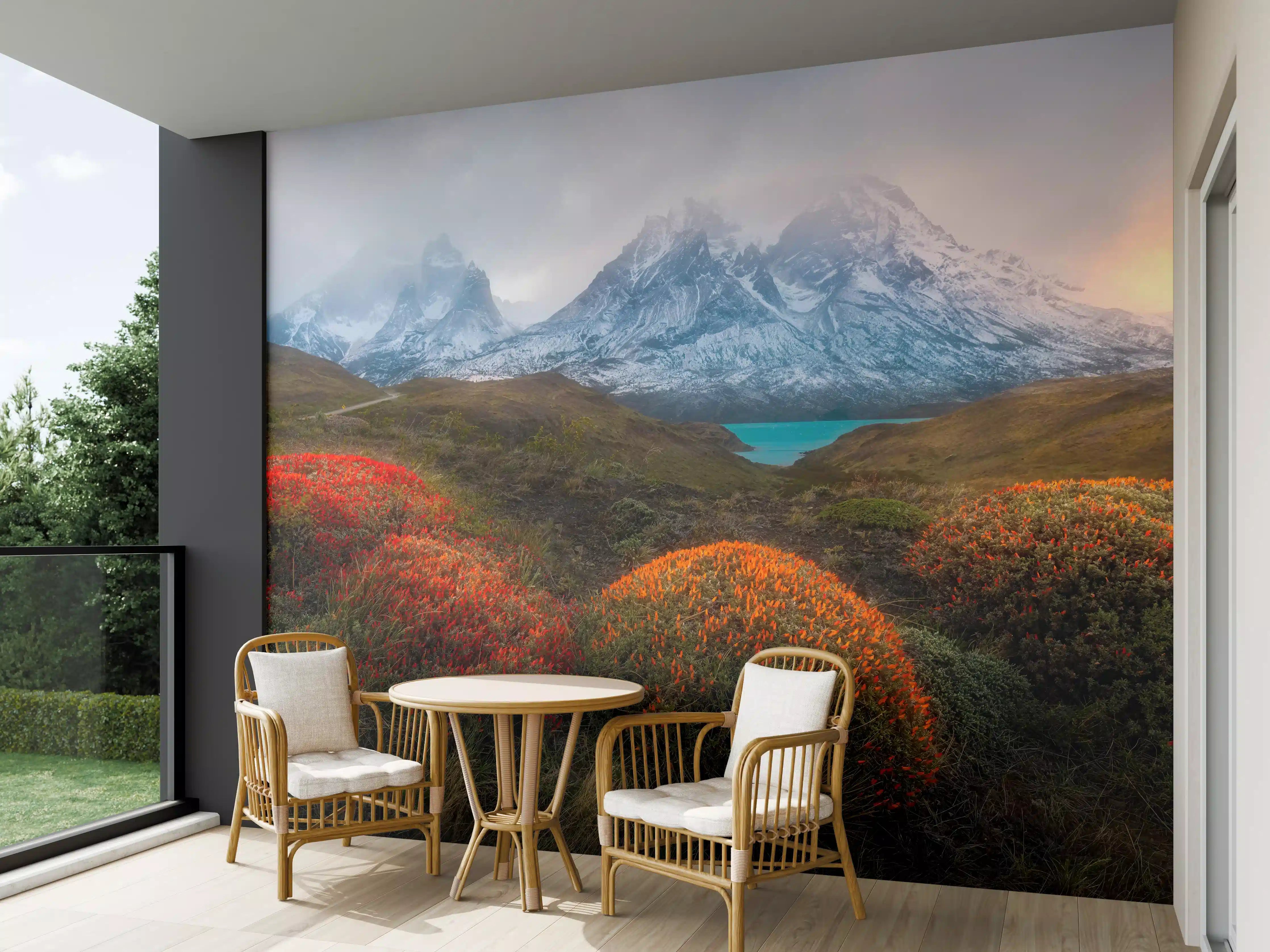 Wandverkleidung außen - Patagonia Bergpanorama im Frühling