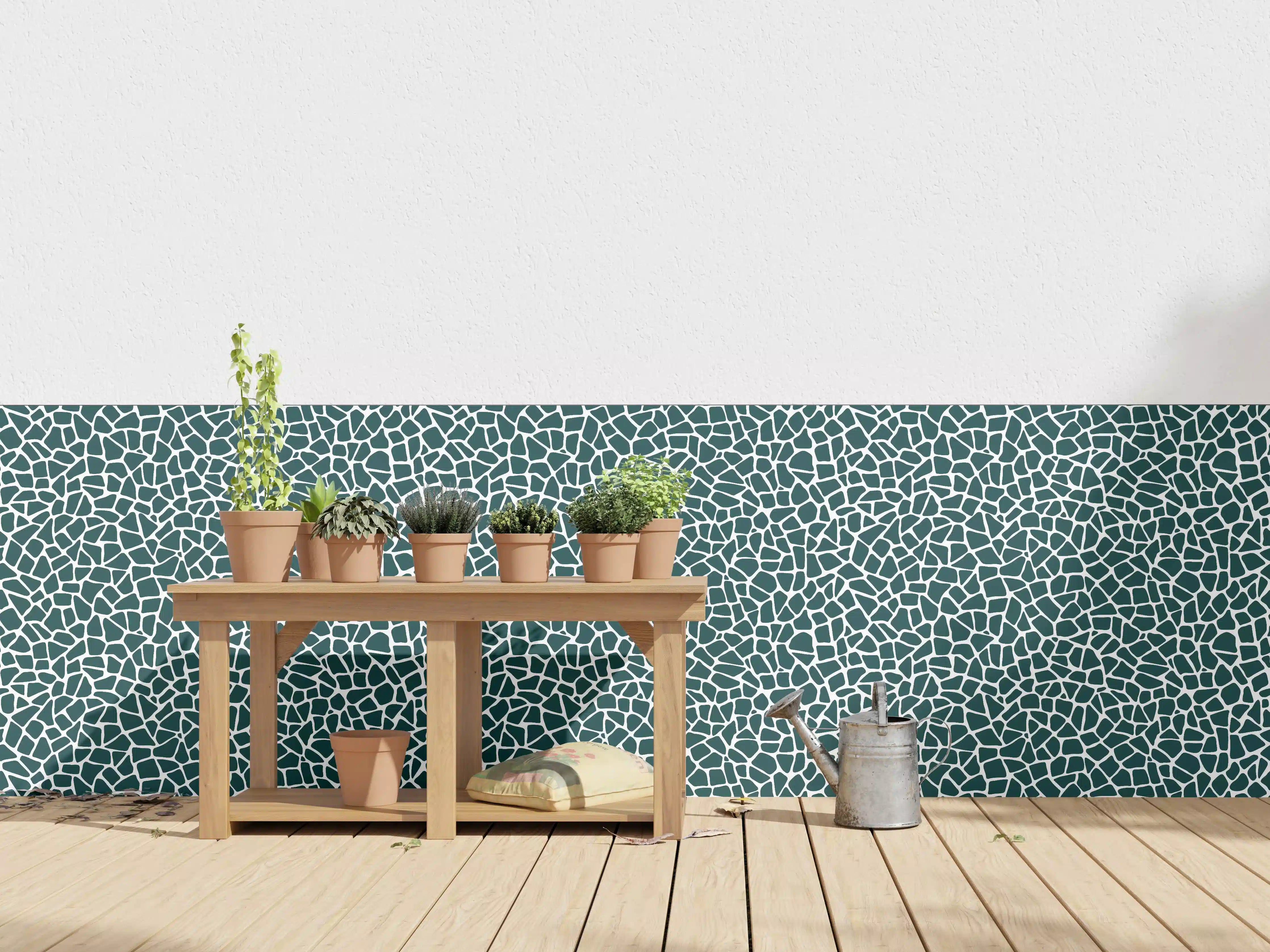 Wandverkleidung außen - Petrolgrüne Fliesen mit strukturierter Oberfläche