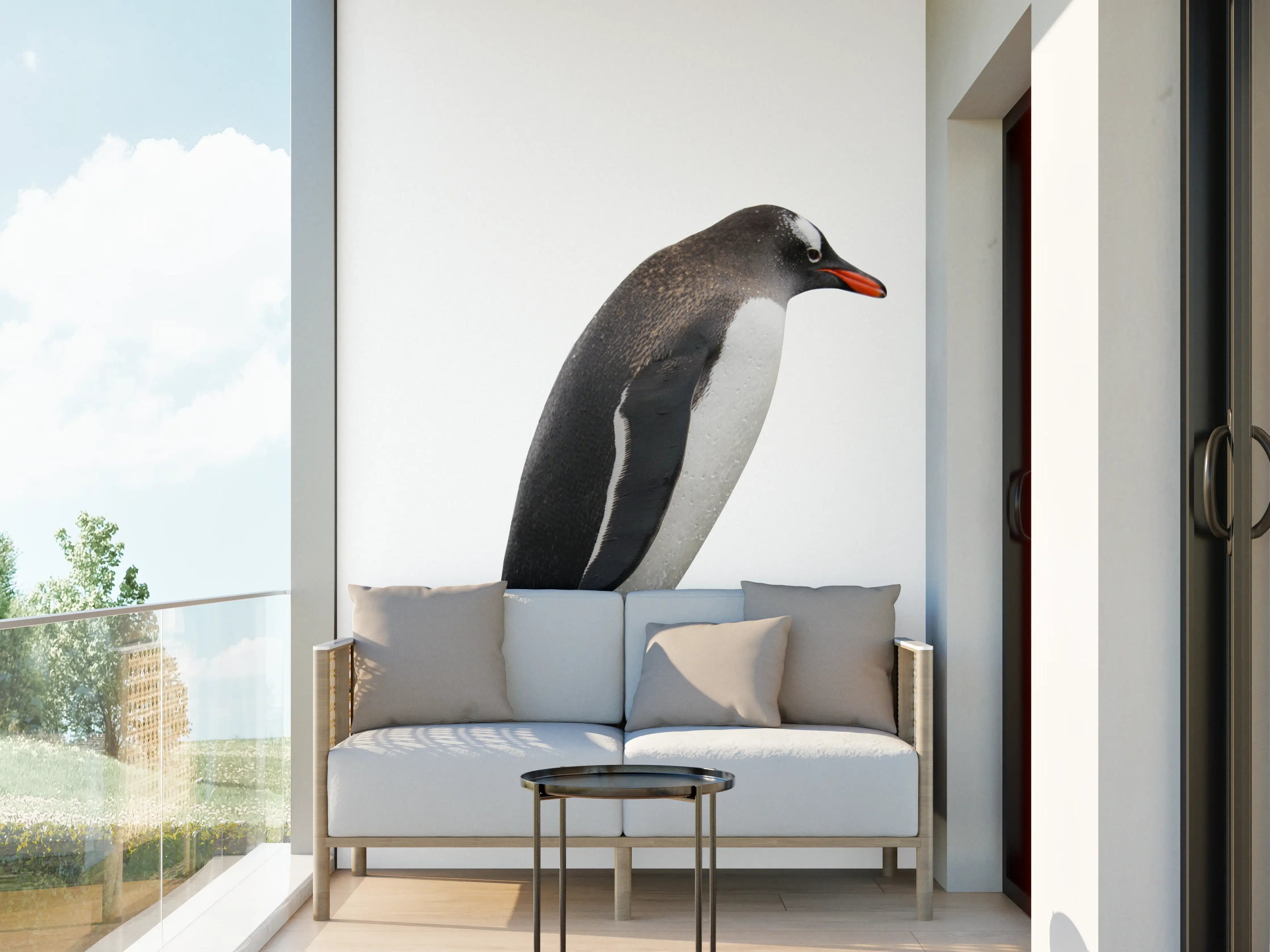 Wandverkleidung außen - Pinguine auf weißem Hintergrund