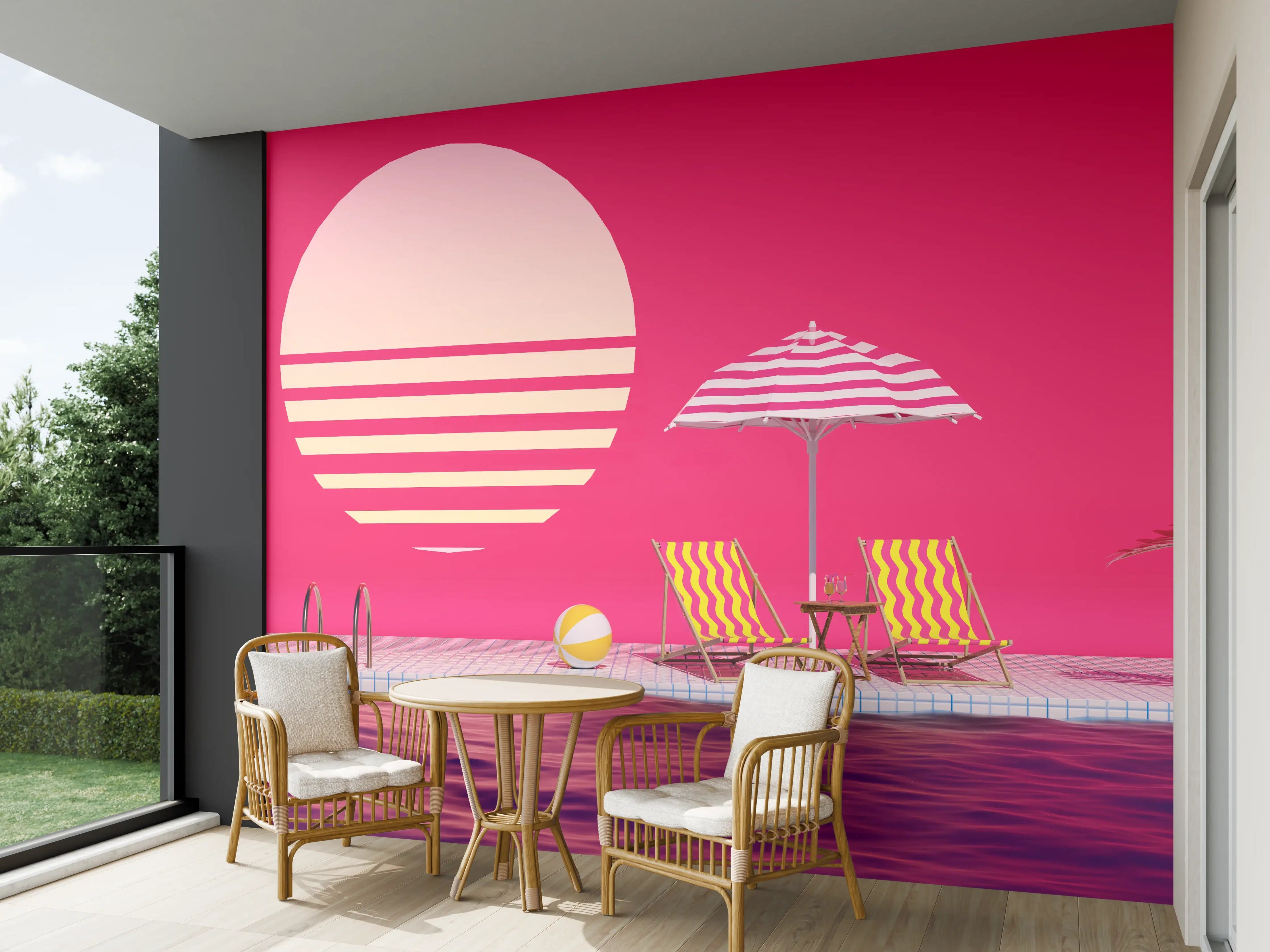 Wandverkleidung außen - Poolparty mit Tropendeko Rosa
