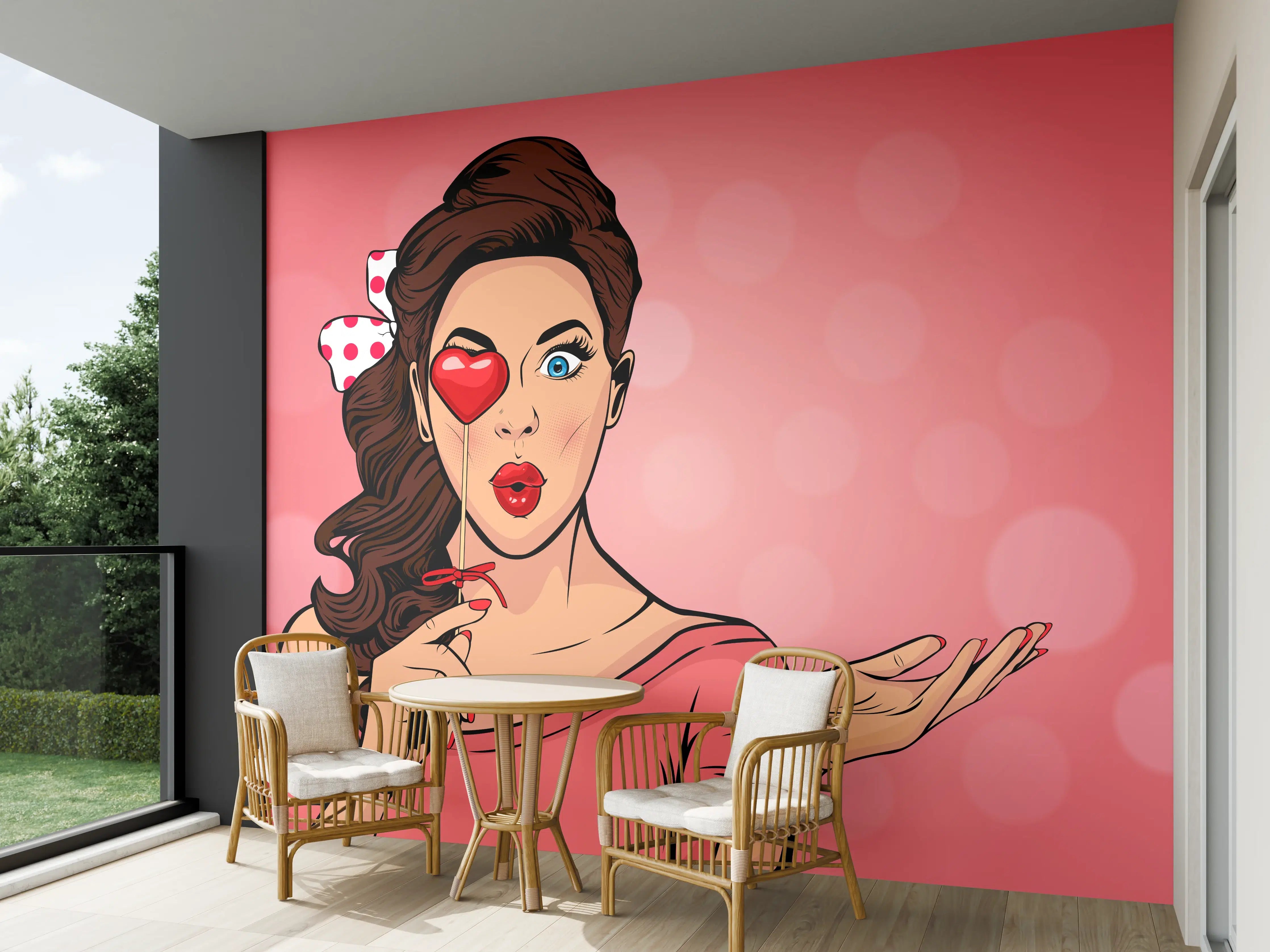 Wandverkleidung außen - Pop-Art-Lady-mit-Herz-Lolly