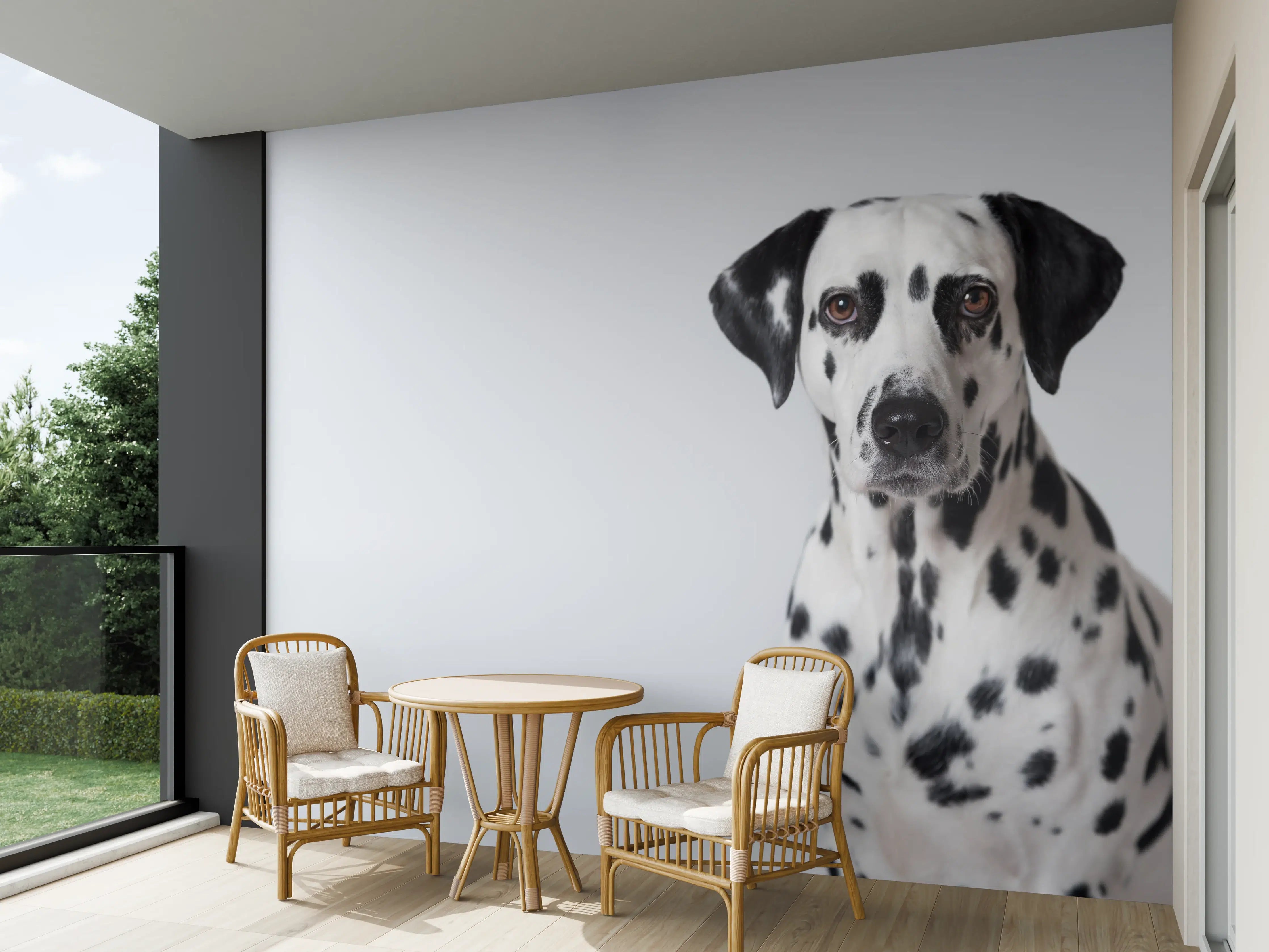 Wandverkleidung außen - Portrait eines Dalmatiners auf weißem Hintergrund