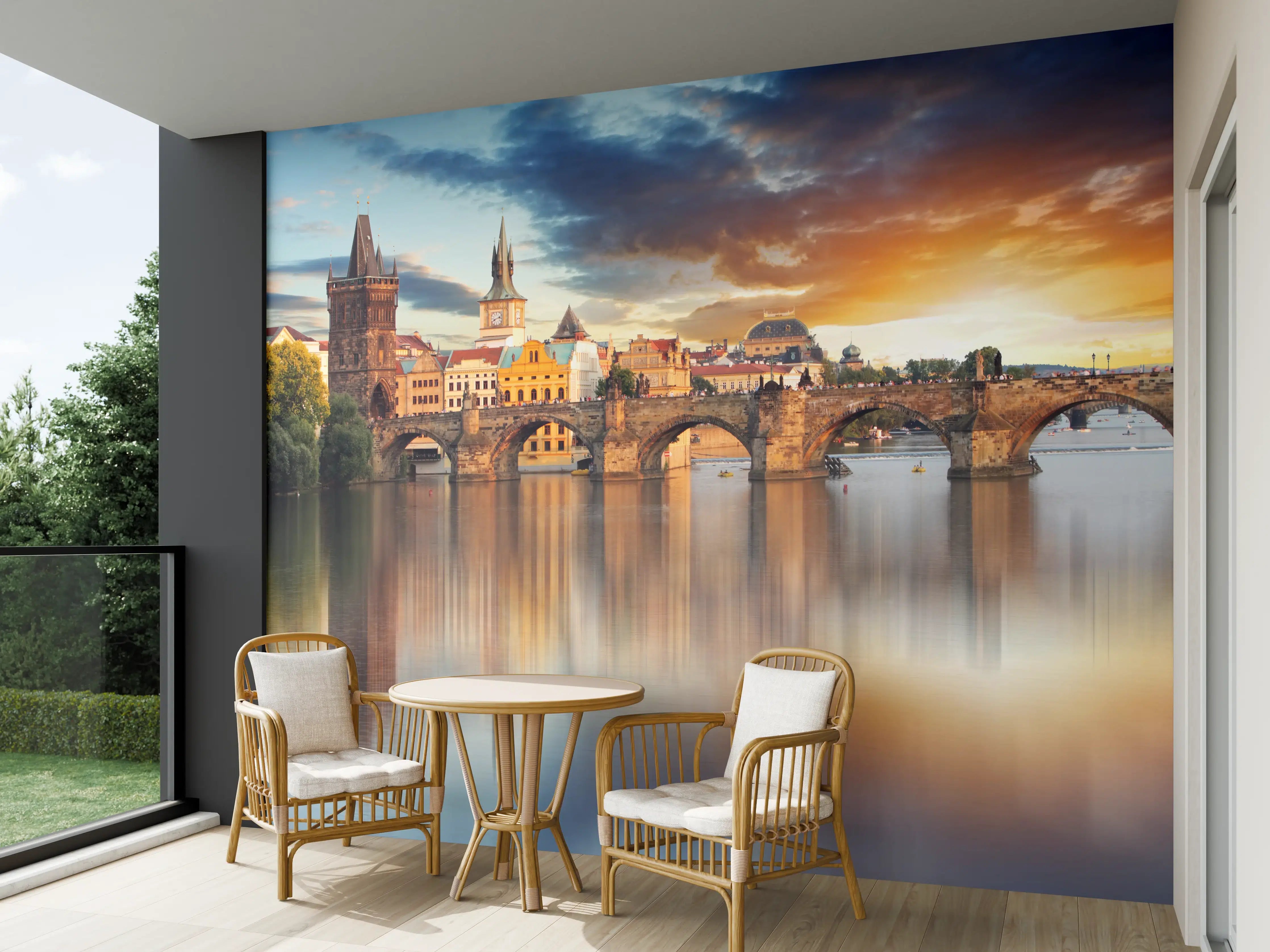 Wandverkleidung außen - Prager Karlsbrücke bei Sonnenuntergang