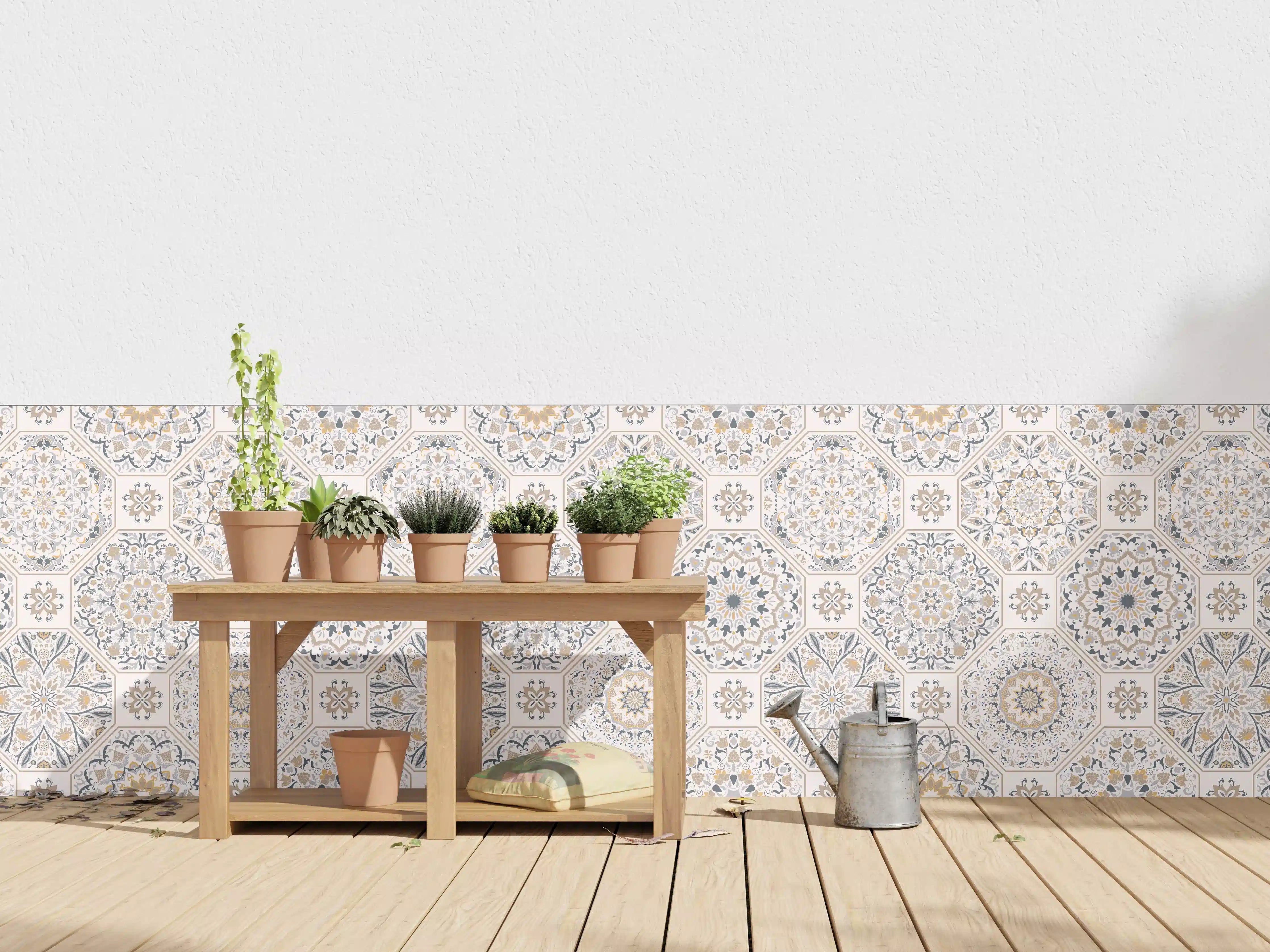 Wandverkleidung außen - Premium Weiß-Grau Ornament-Muster
