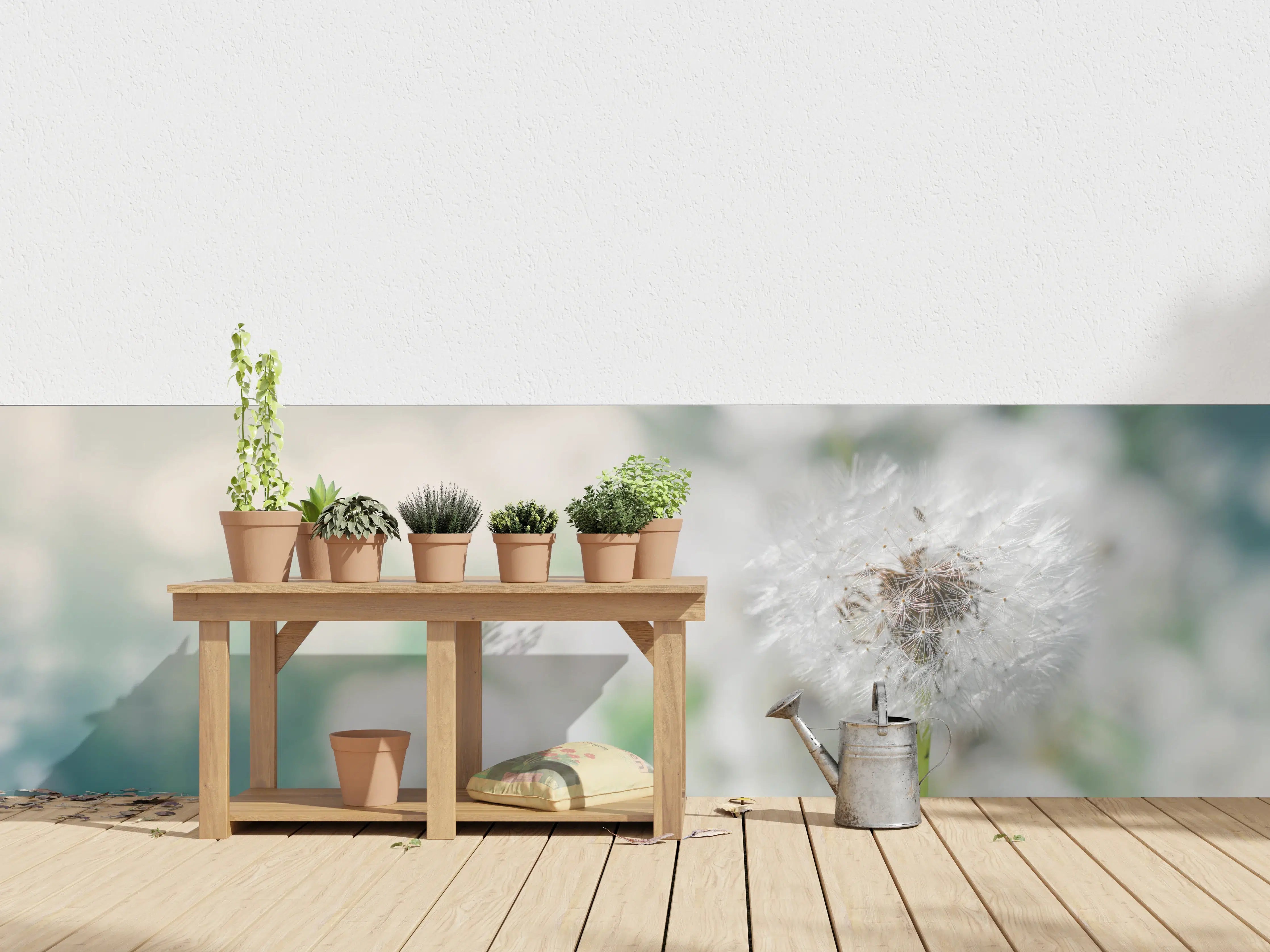Wandverkleidung außen - Pusteblume in Türkis-Weiß