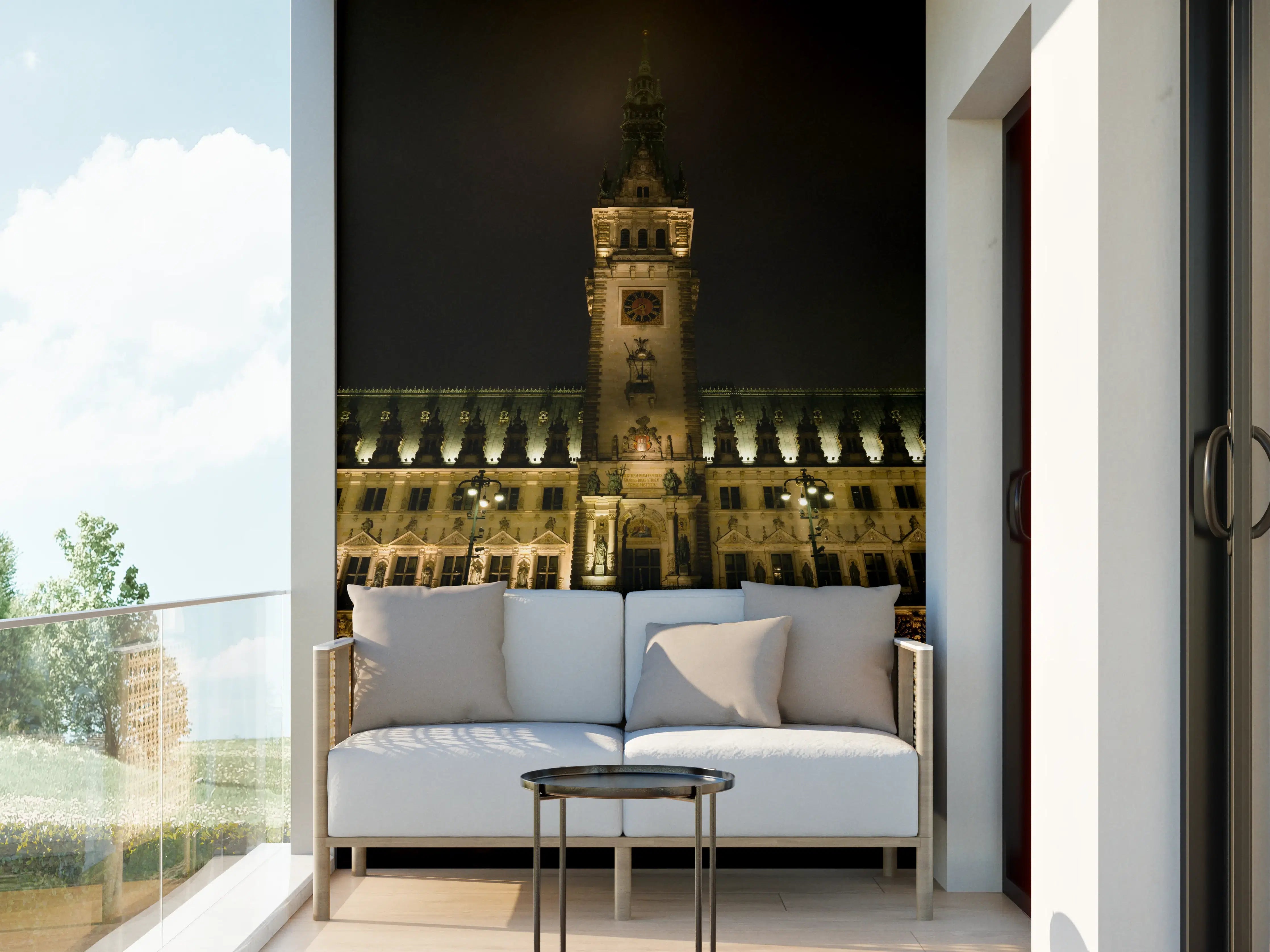 Wandverkleidung außen - Rathaus Hamburg bei Nacht