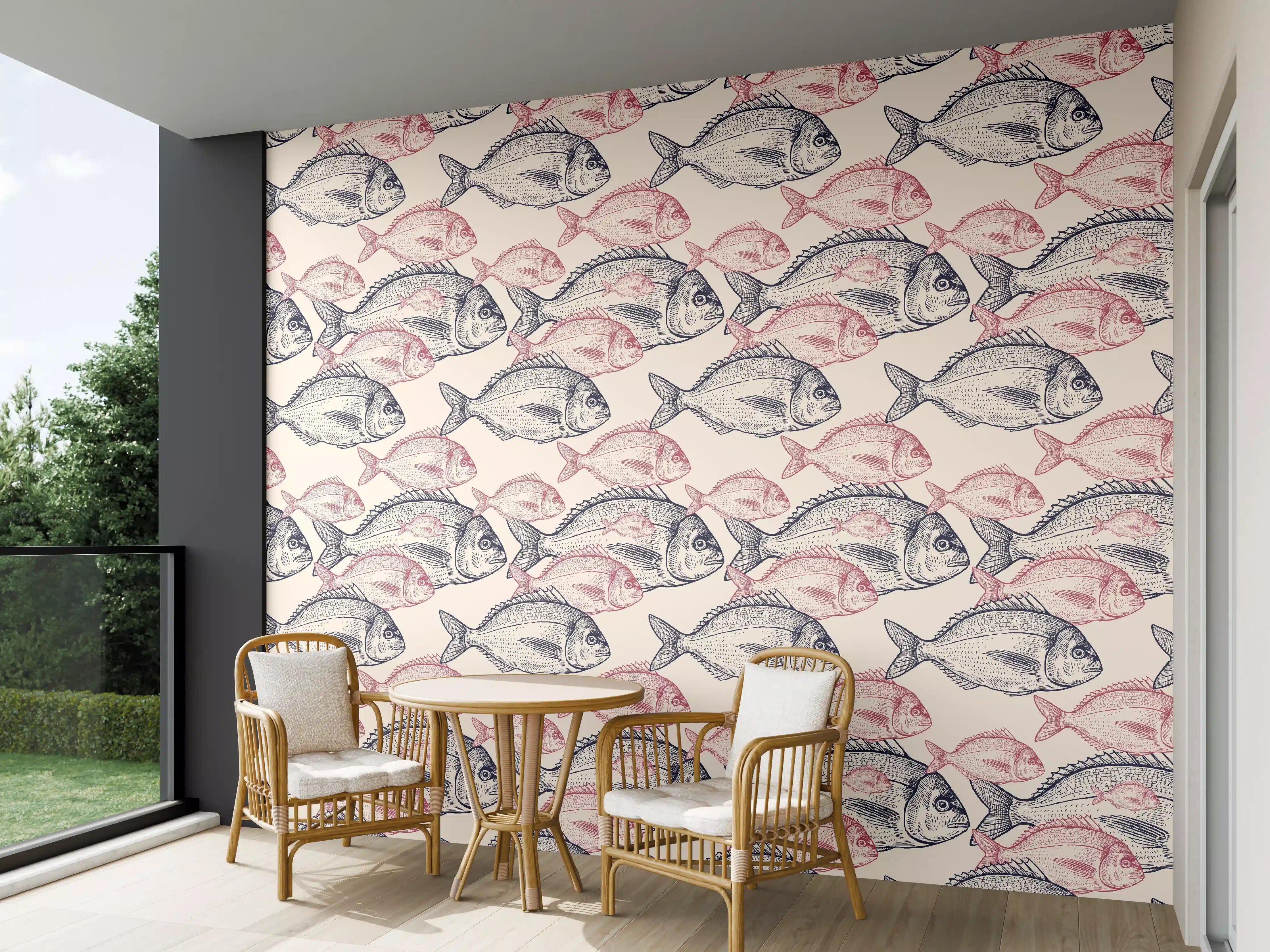 Wandverkleidung außen - Realistisches Fischmuster Rosa-Grau
