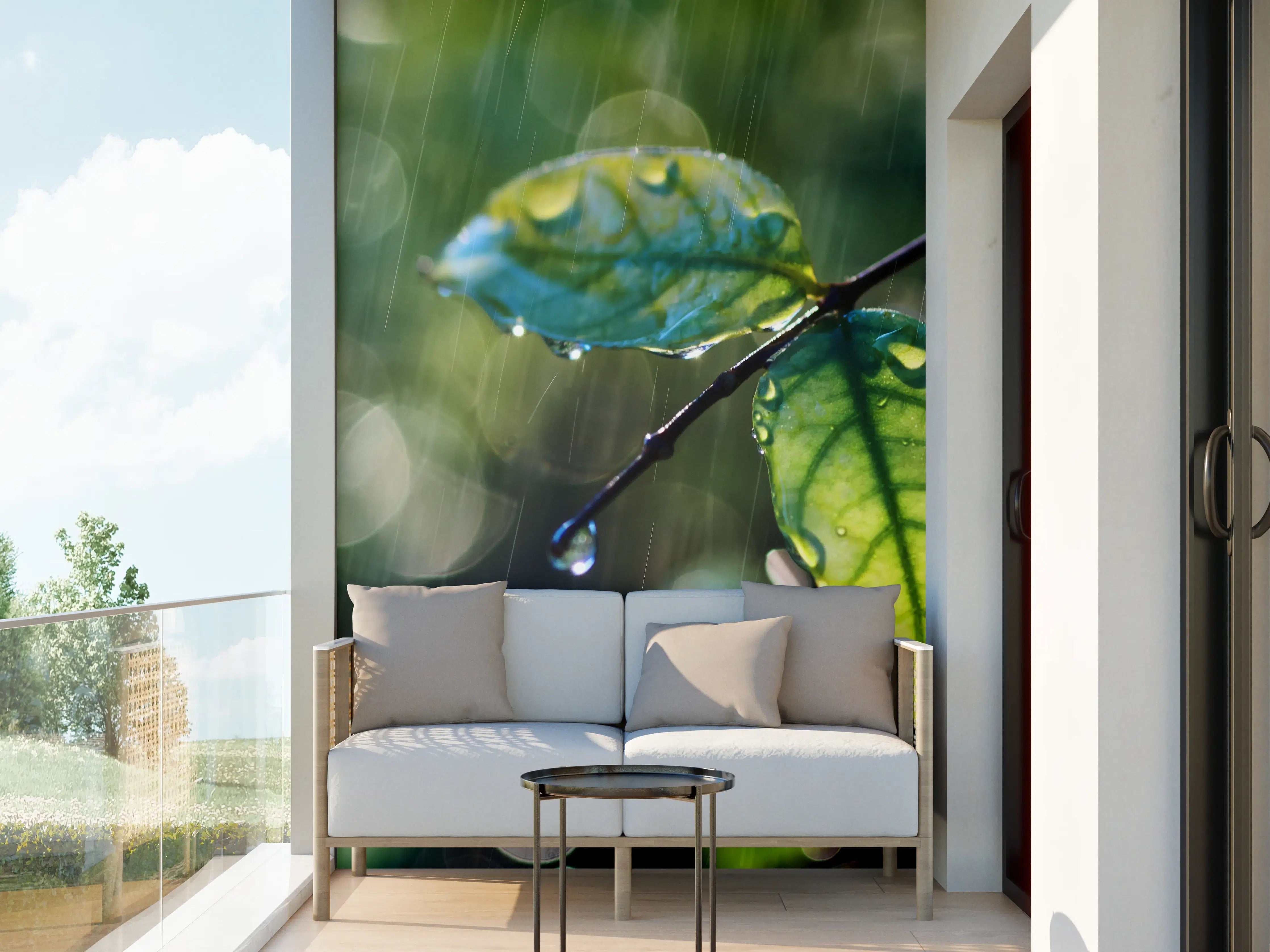 Wandverkleidung außen - Regentropfen auf Blatt