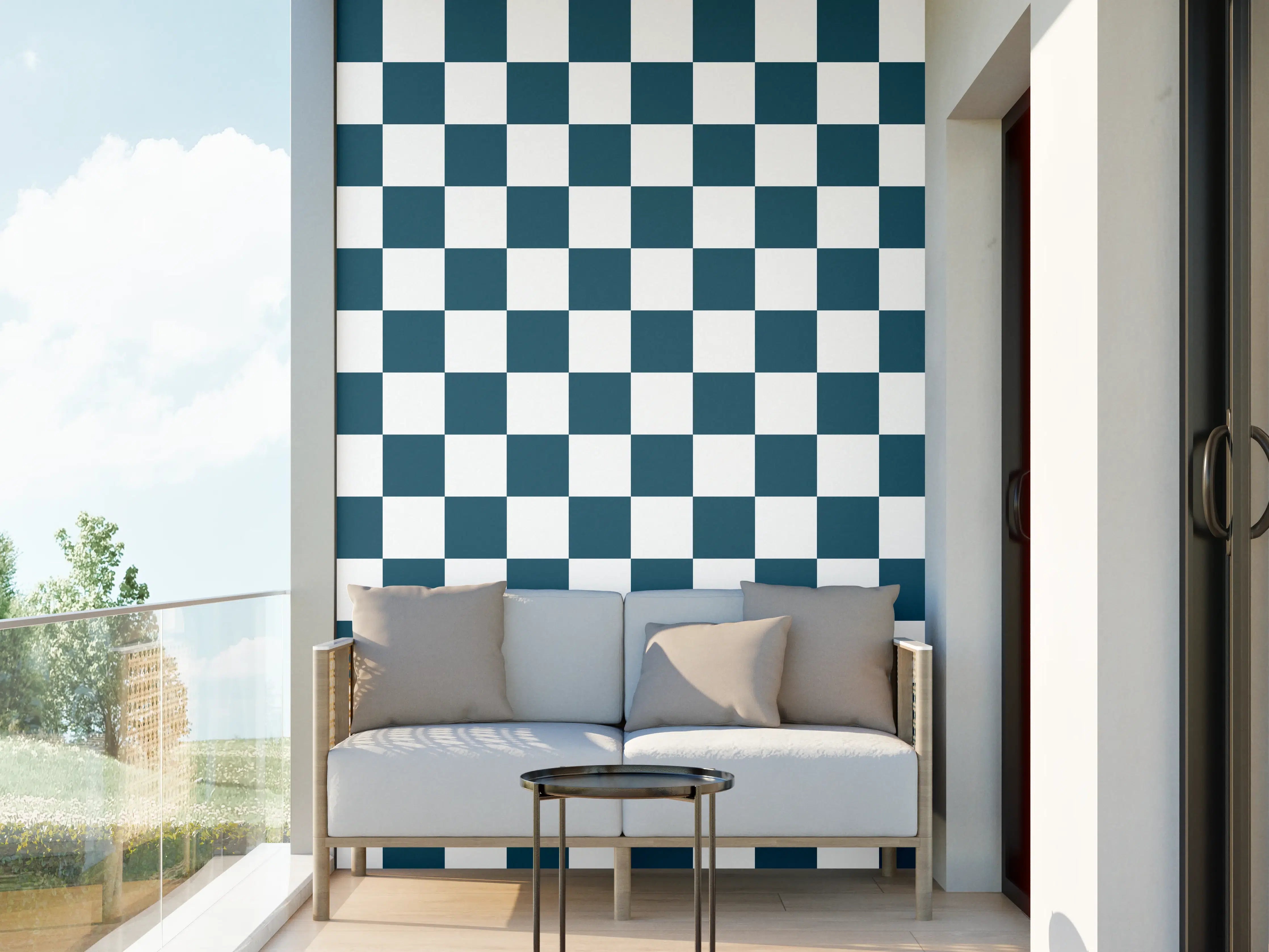 Wandverkleidung außen - Retro Blaue Fliesen im Badezimmer