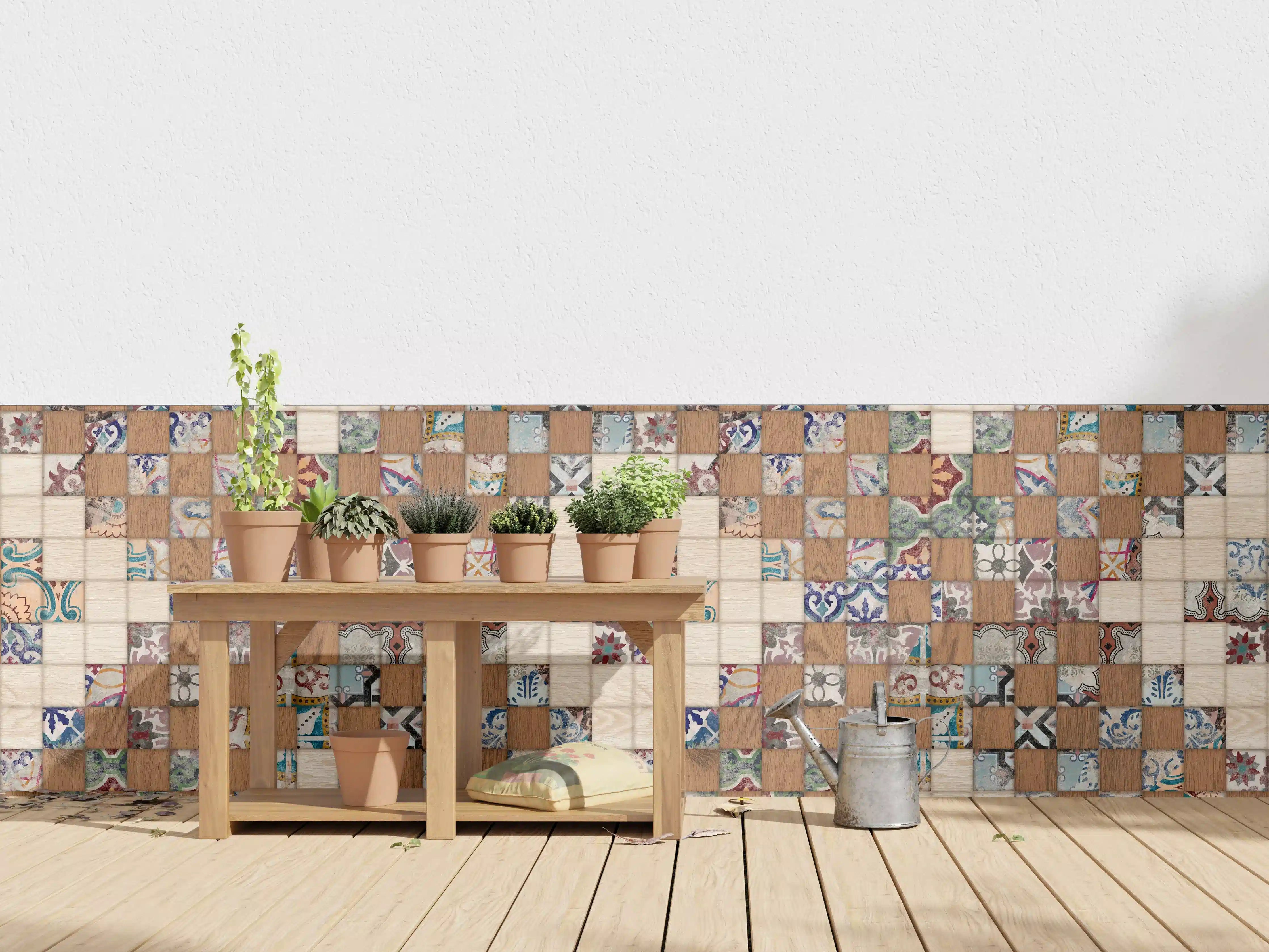Wandverkleidung außen - Retro Mosaik Holztextur