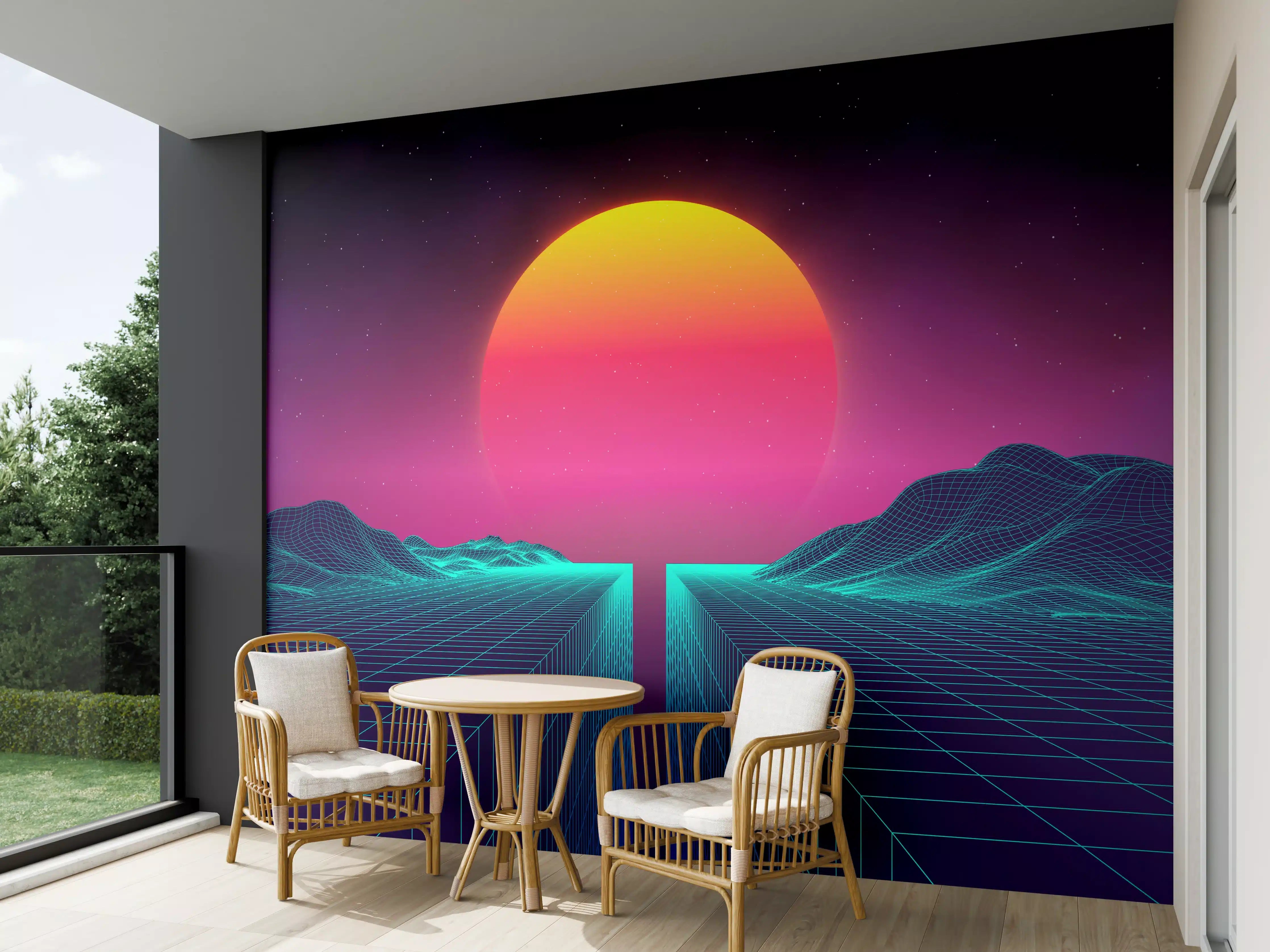 Wandverkleidung außen - Retro Sci-Fi Cyber-Landschaft