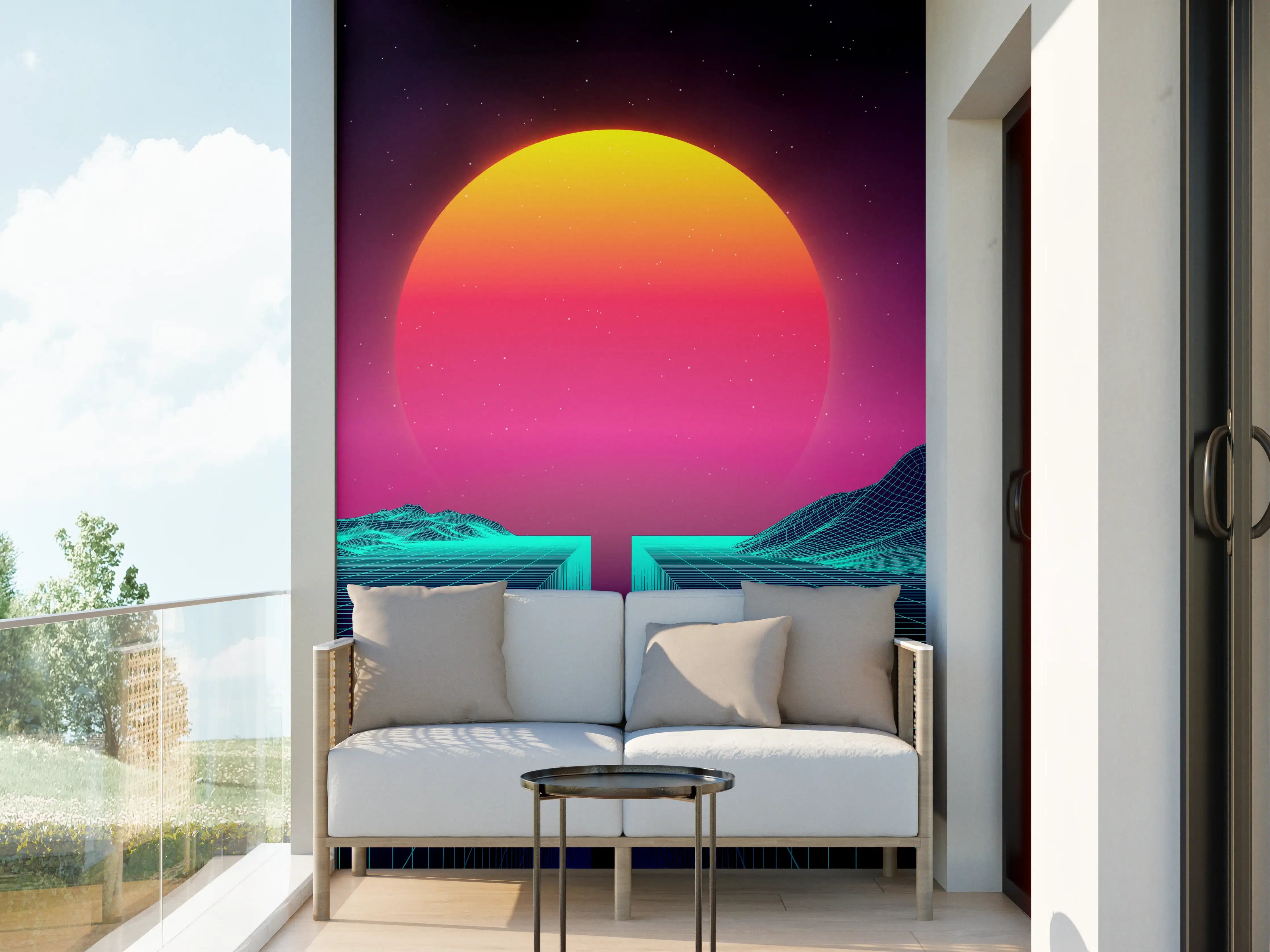 Wandverkleidung außen - Retro Sci-Fi Cyber-Landschaft