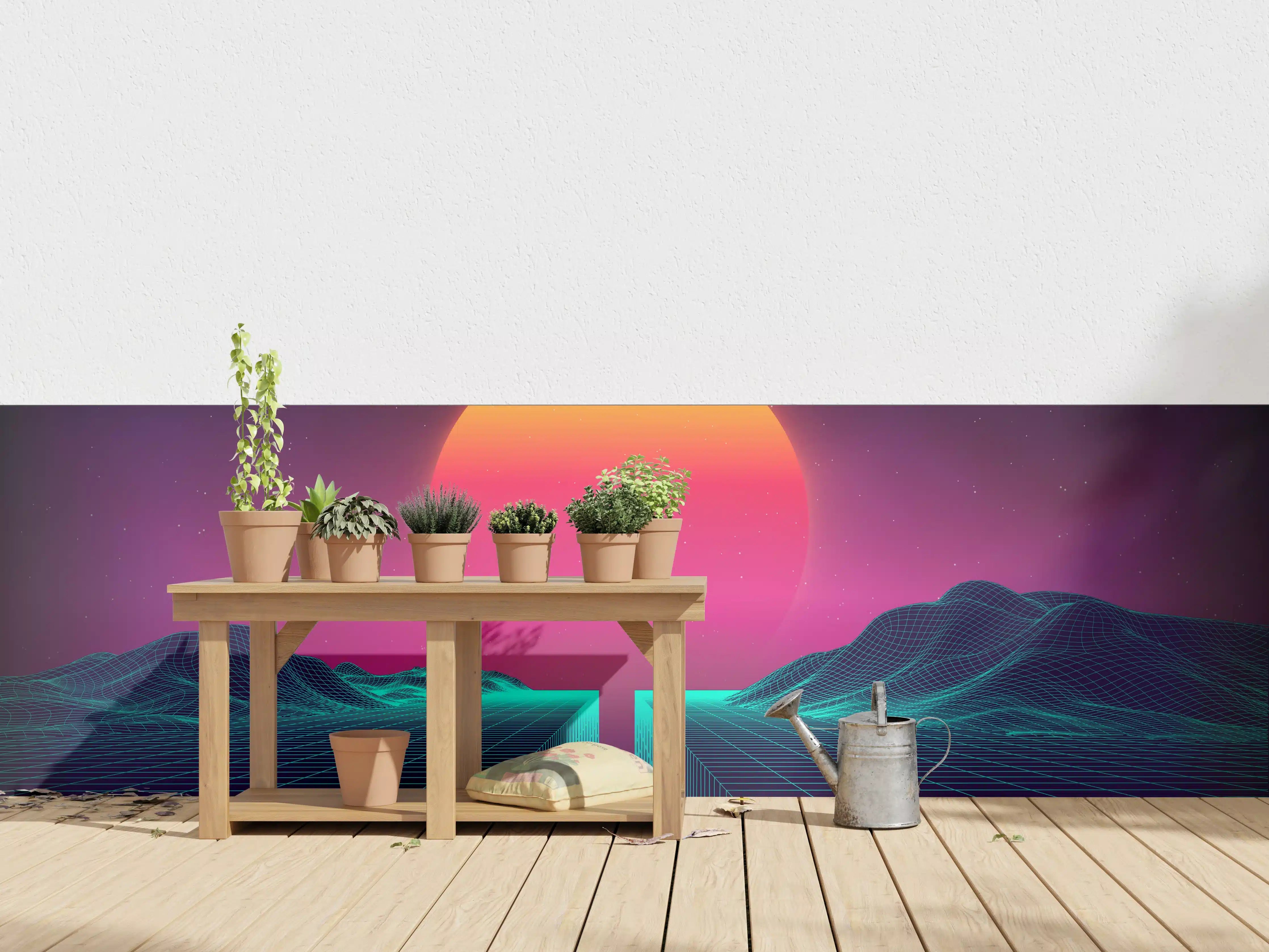 Wandverkleidung außen - Retro Sci-Fi Cyber-Landschaft