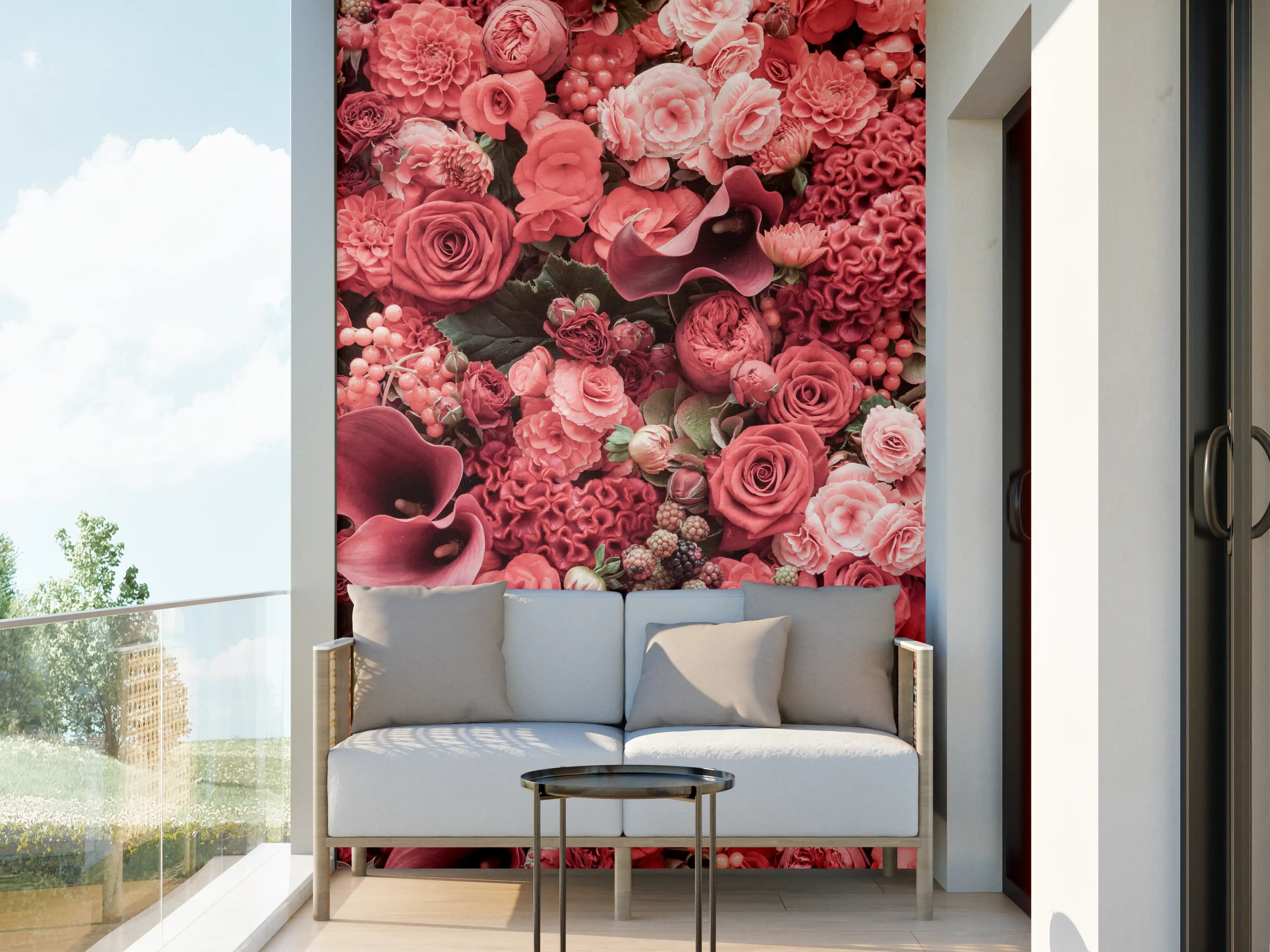 Wandverkleidung außen - Romantische Blumenpracht in Pink Tönen