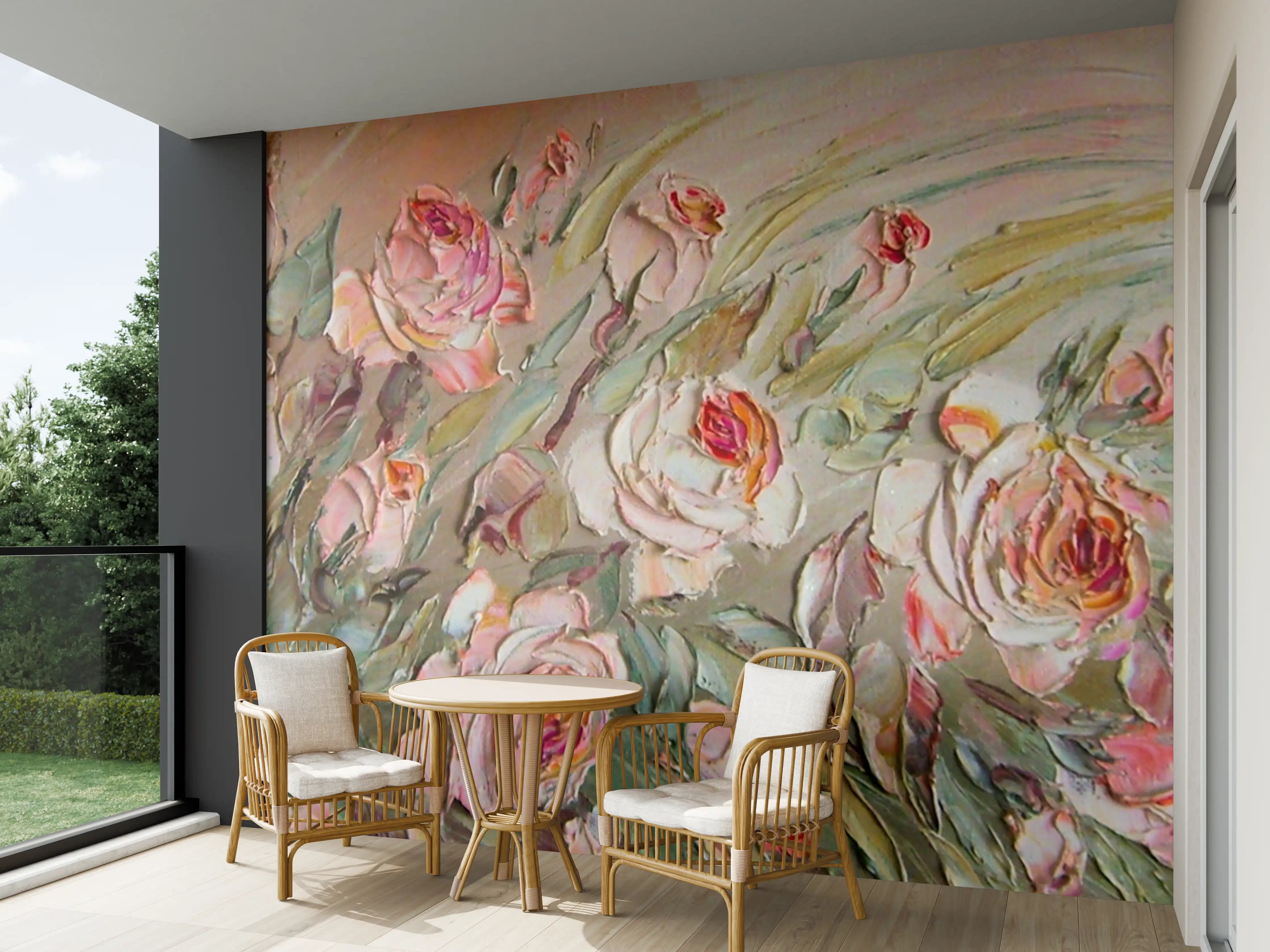 Wandverkleidung außen - Romantische Rosen in Pastellfarben