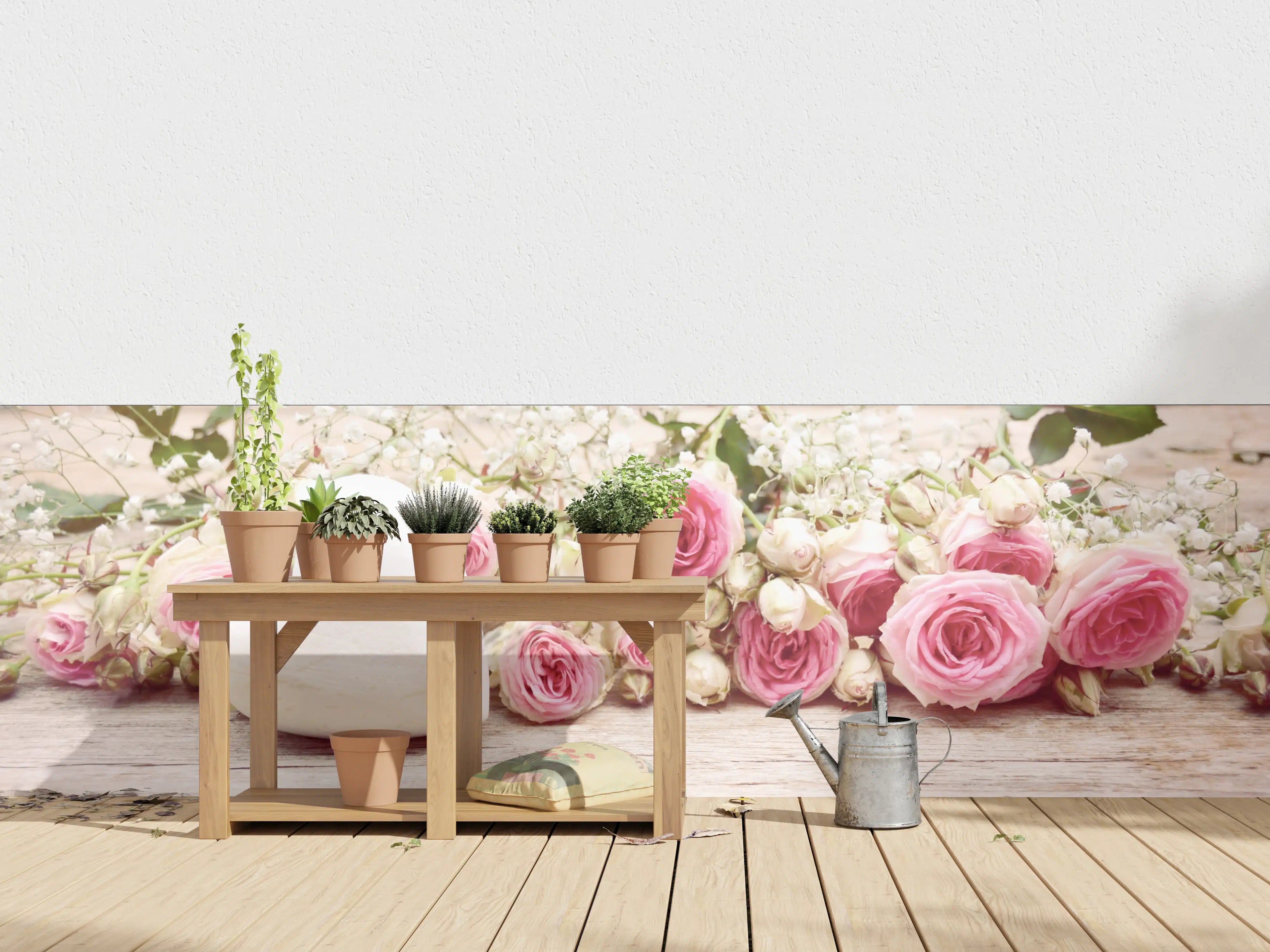 Wandverkleidung außen - Romantische Rosen und Herzdekoration