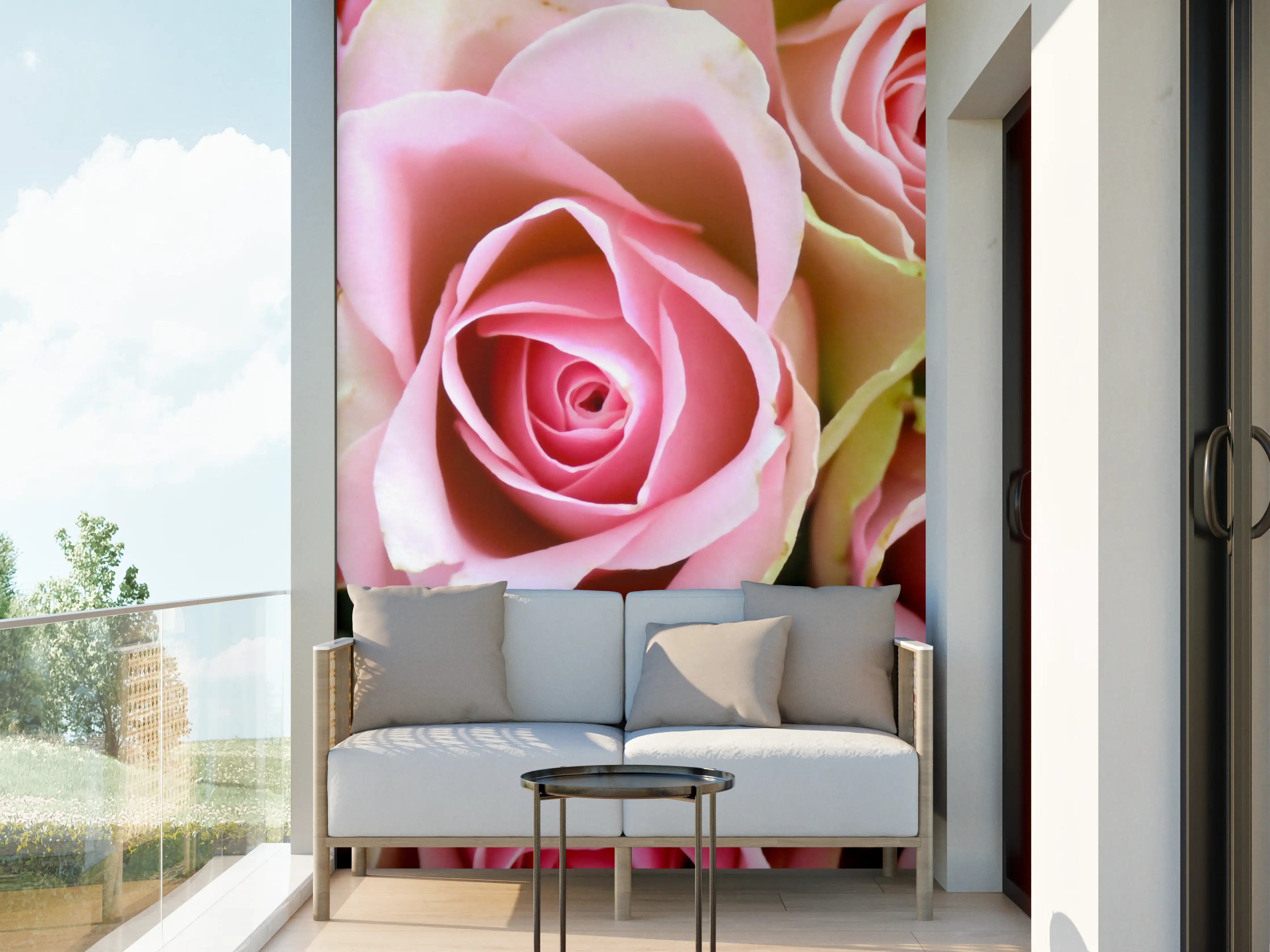 Wandverkleidung außen - Romantische rosa Blumen in zarten Pastelltönen