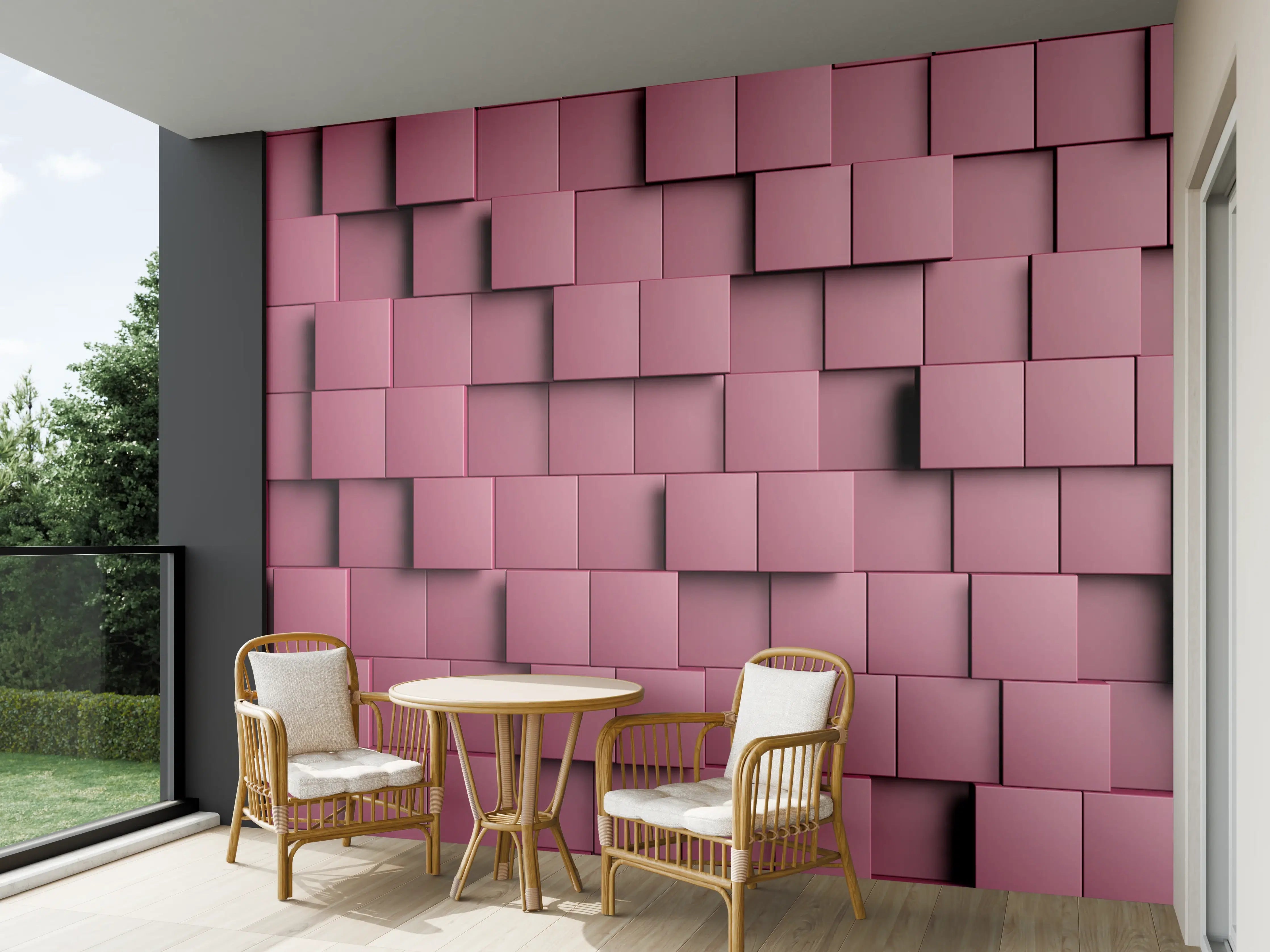 Wandverkleidung außen - Rosa 3D-Wandpaneele mit Quadratmuster