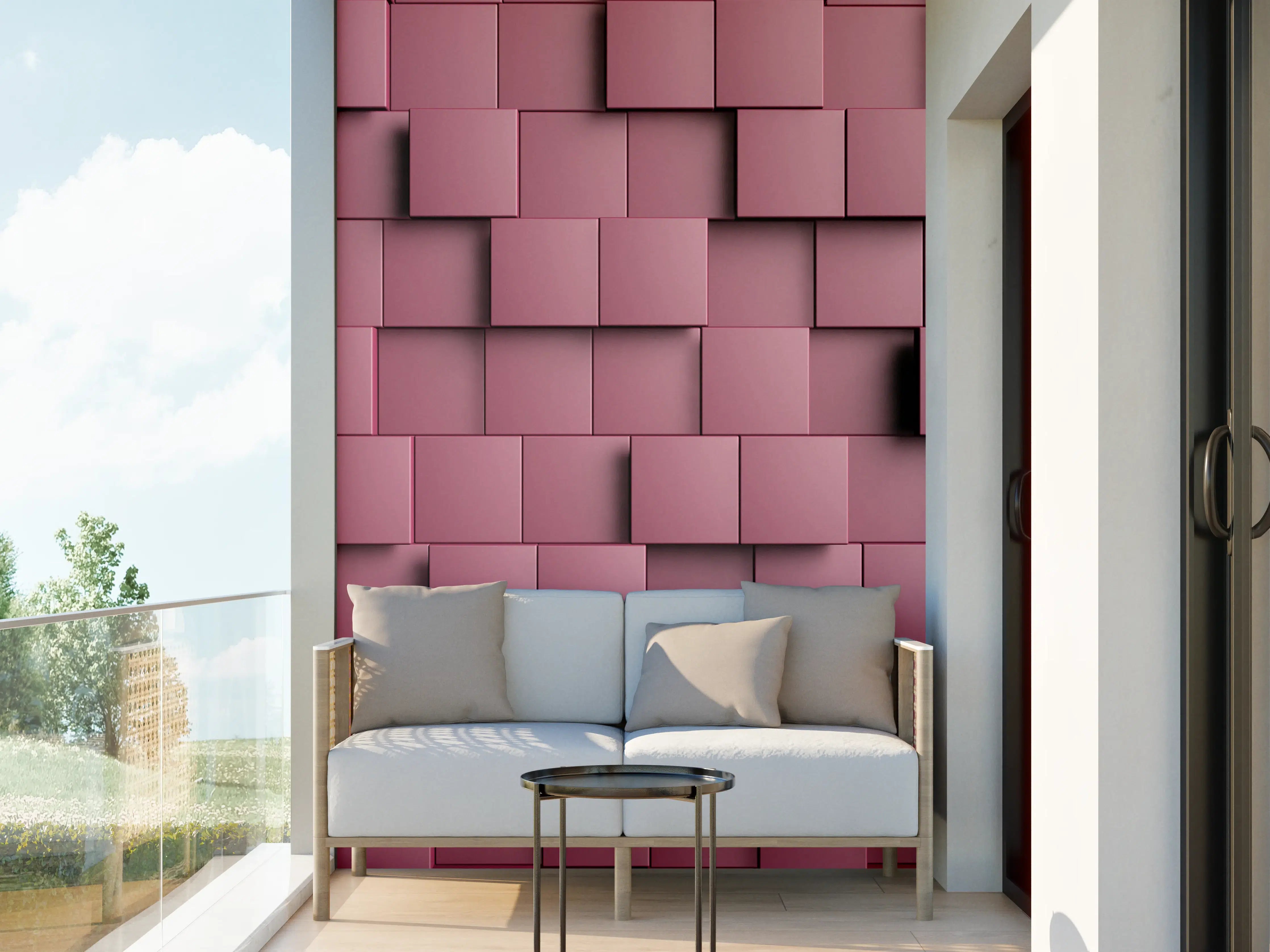 Wandverkleidung außen - Rosa 3D-Wandpaneele mit Quadratmuster