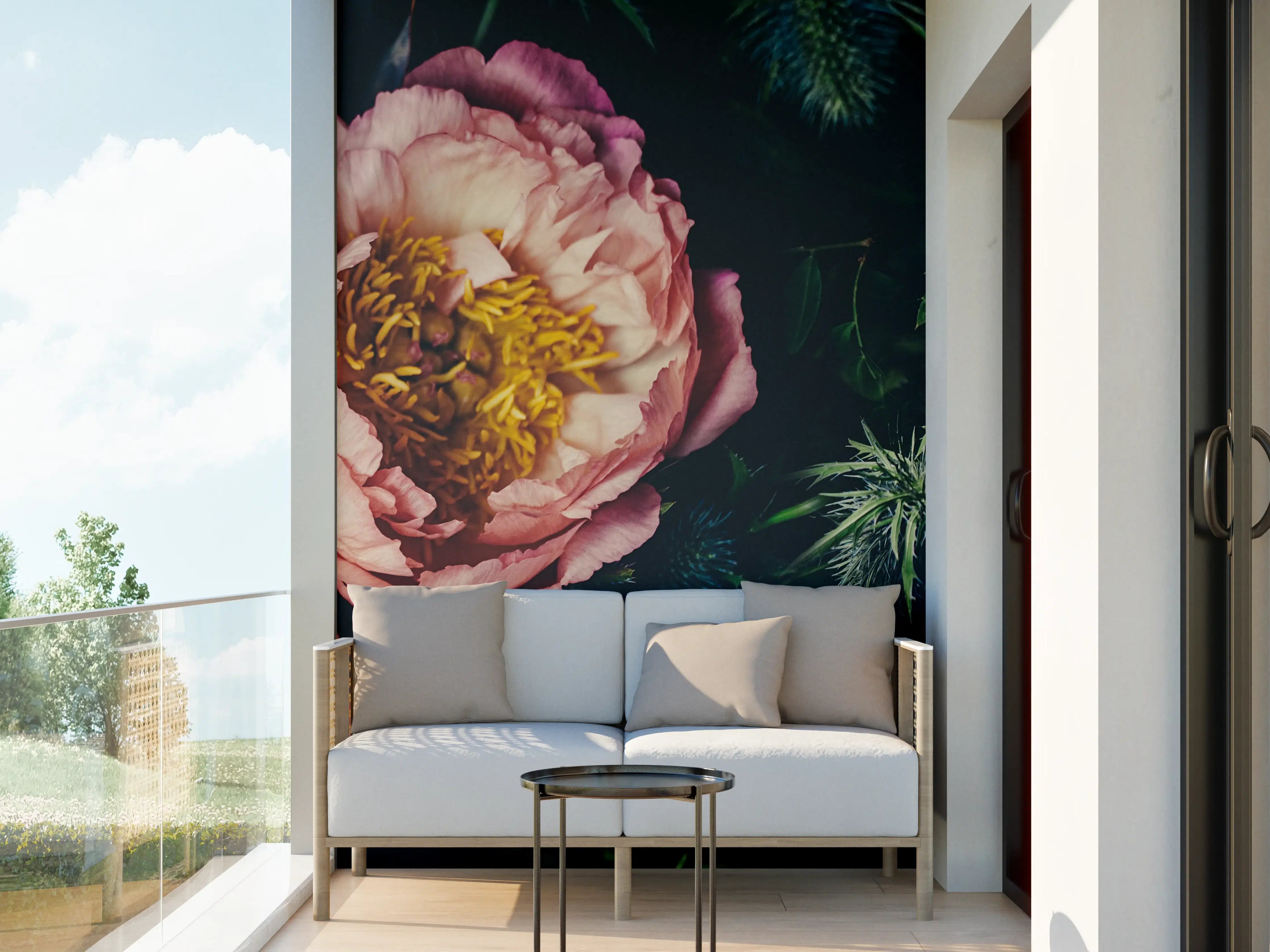 Wandverkleidung außen - Rosa Blüten auf einer Wiese
