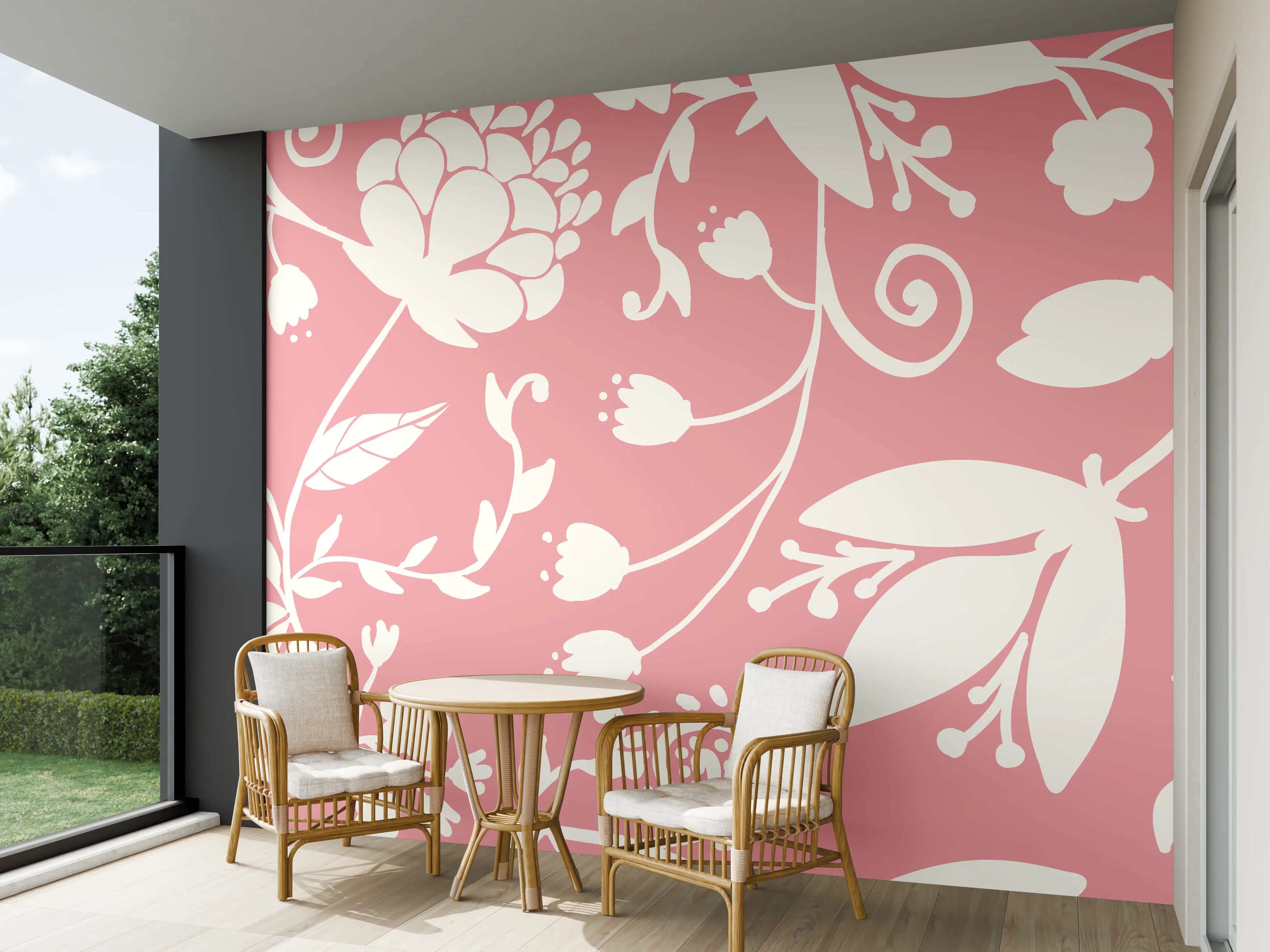 Wandverkleidung außen - Rosa Blütenmuster Wanddesign