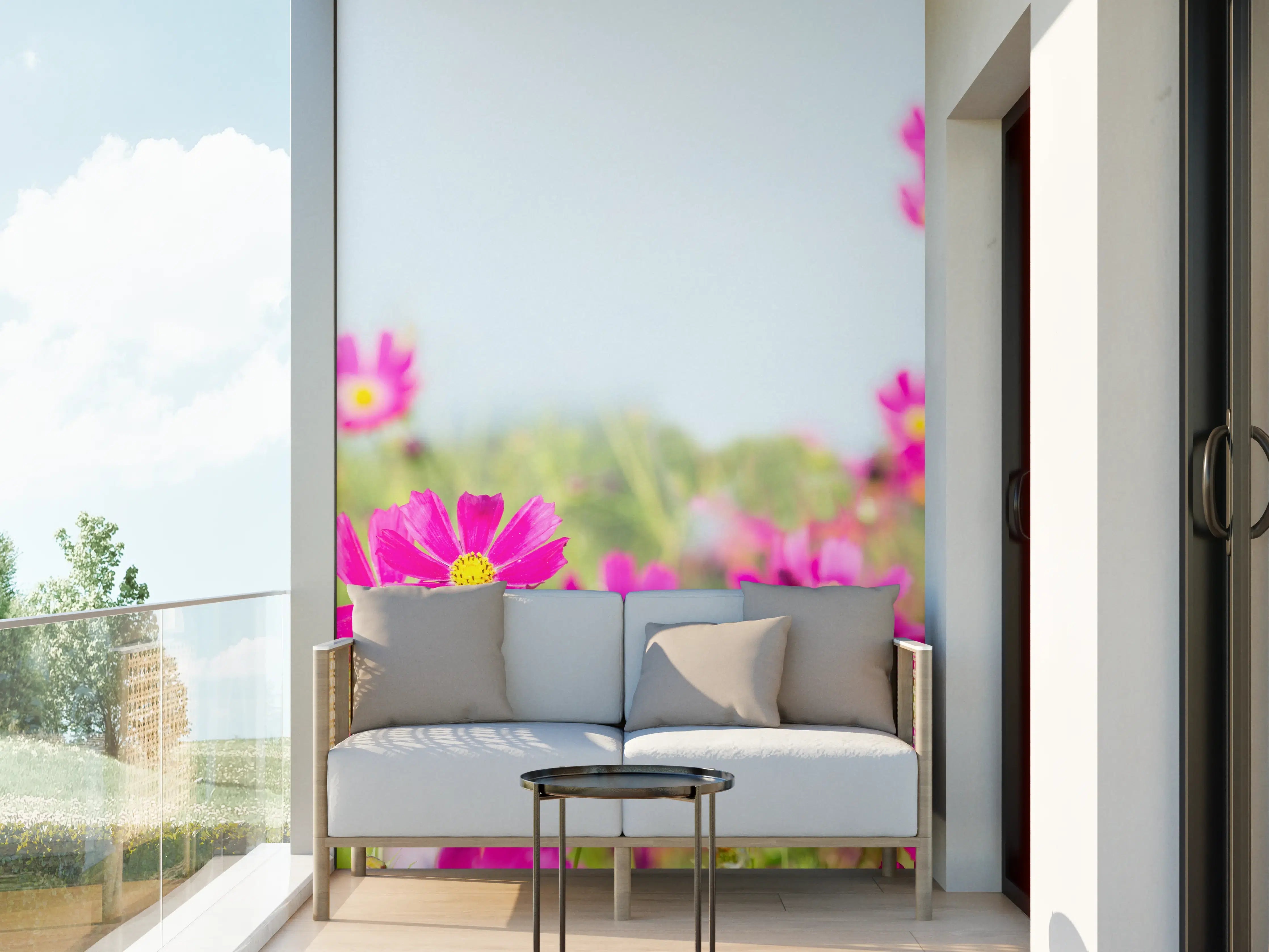 Wandverkleidung außen - Rosa Blumenwiese Panorama