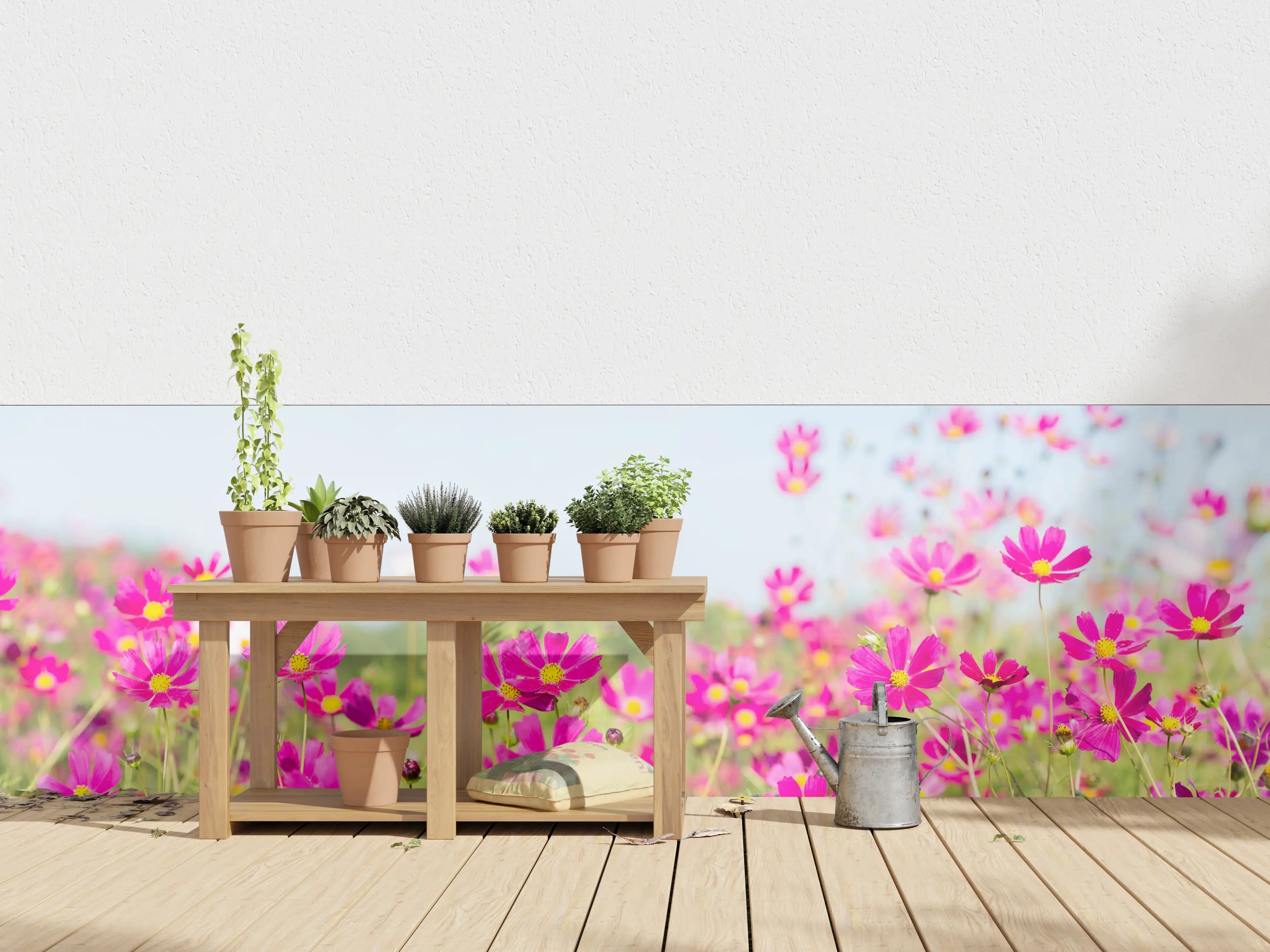 Wandverkleidung außen - Rosa Blumenwiese Panorama