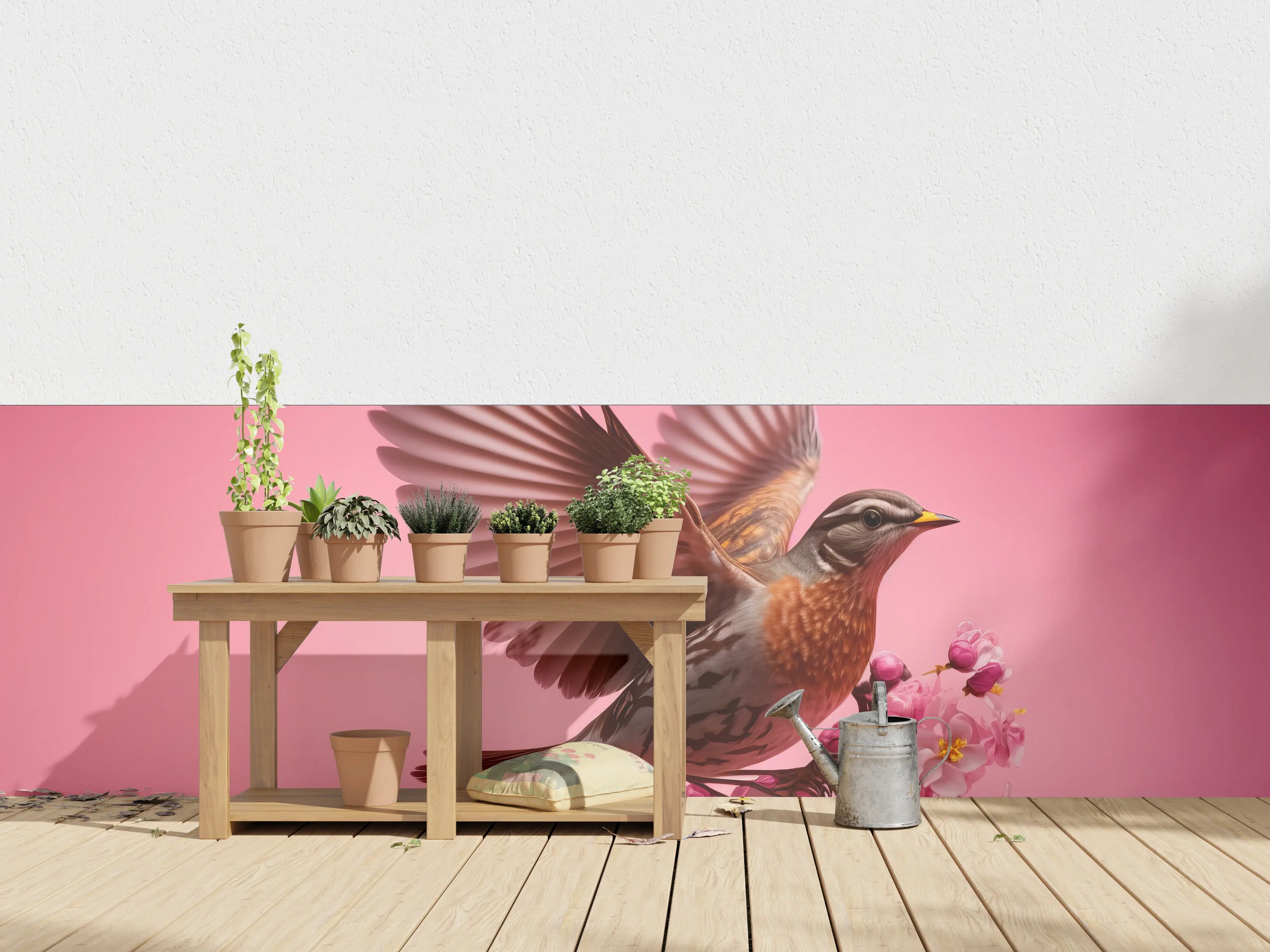 Wandverkleidung außen - Rosa Kirschblüten Vogelflug