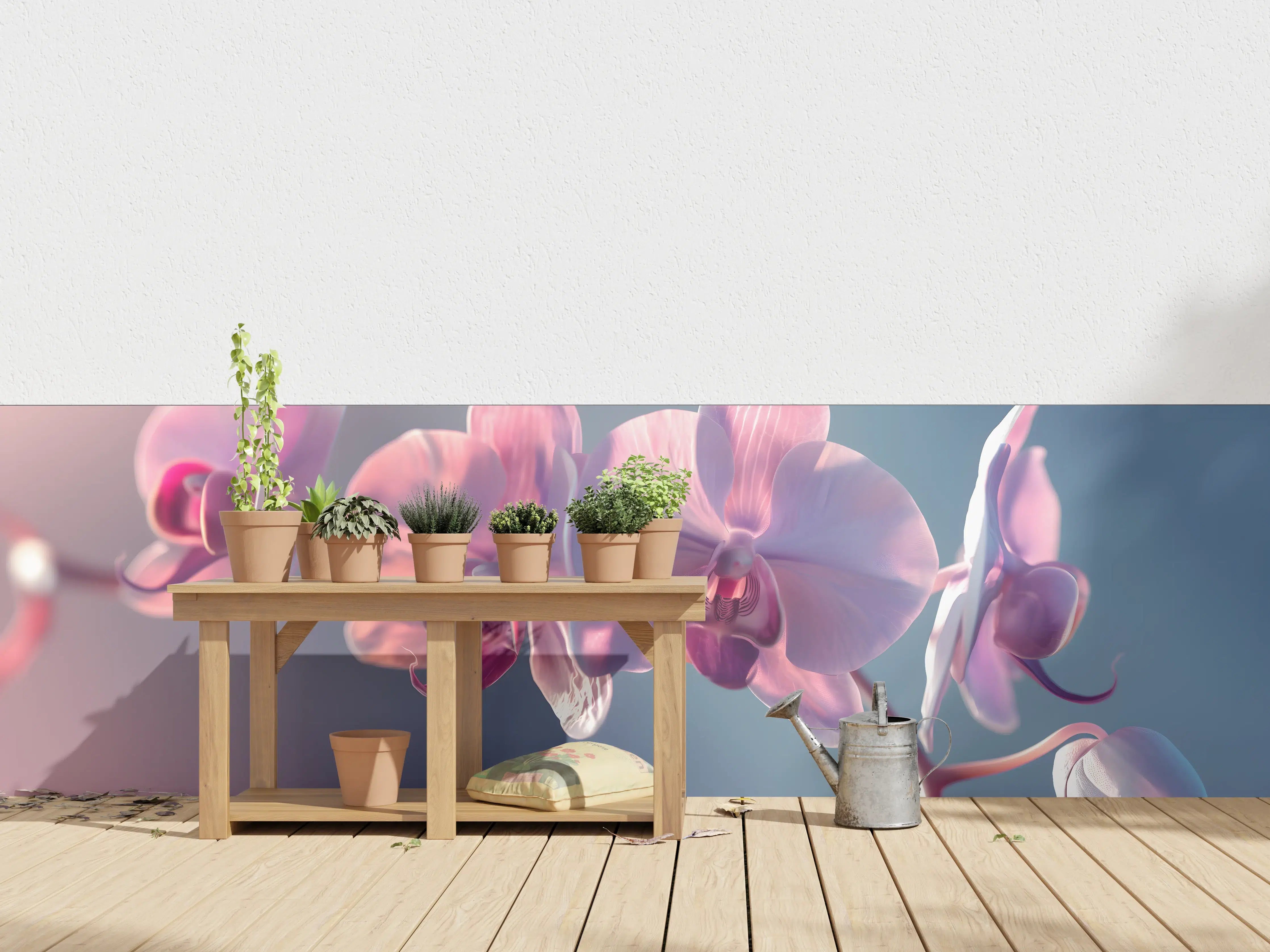Wandverkleidung außen - Rosa Orchideen auf Blau