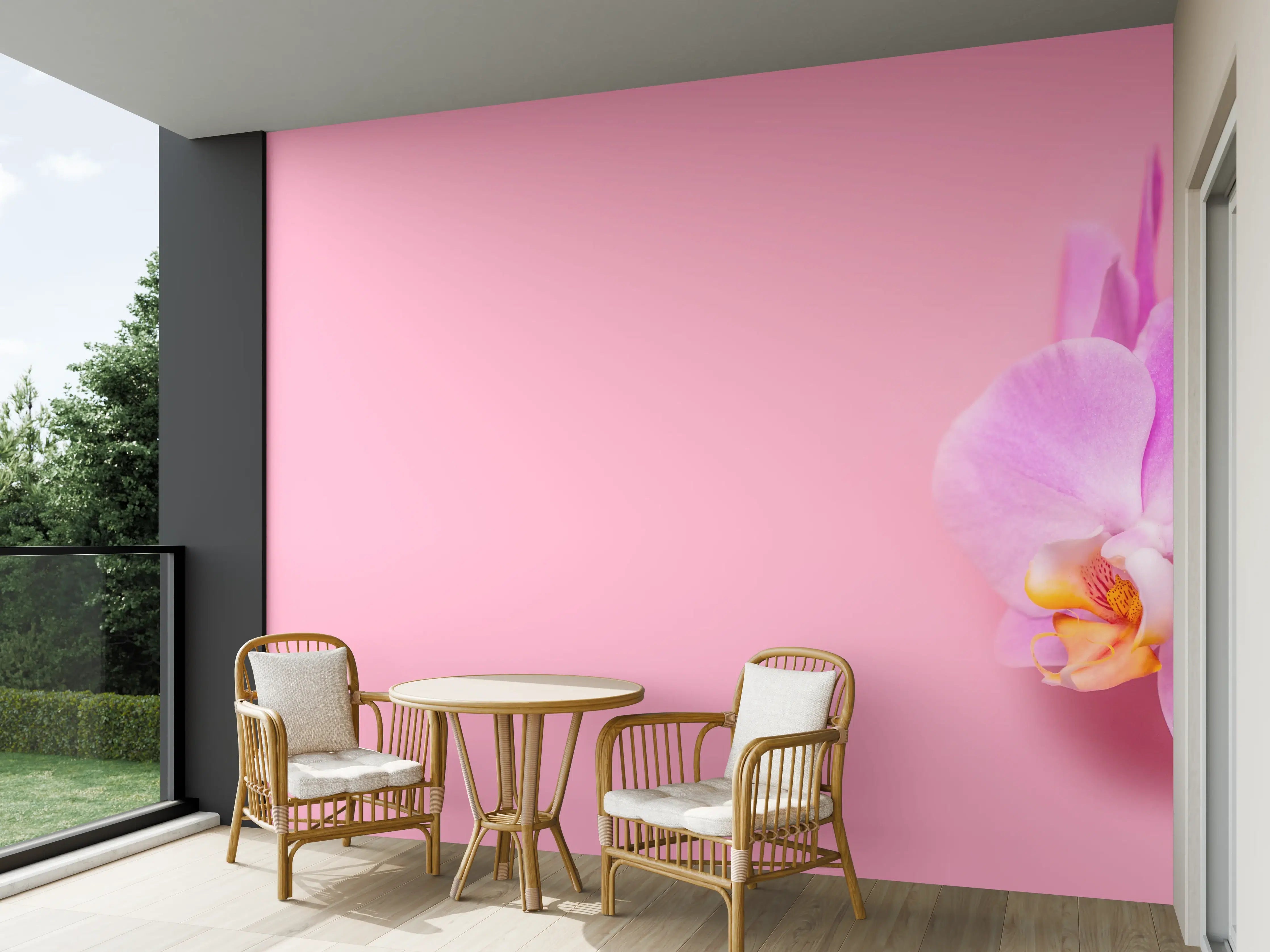 Wandverkleidung außen - Rosa Orchideen auf Pink