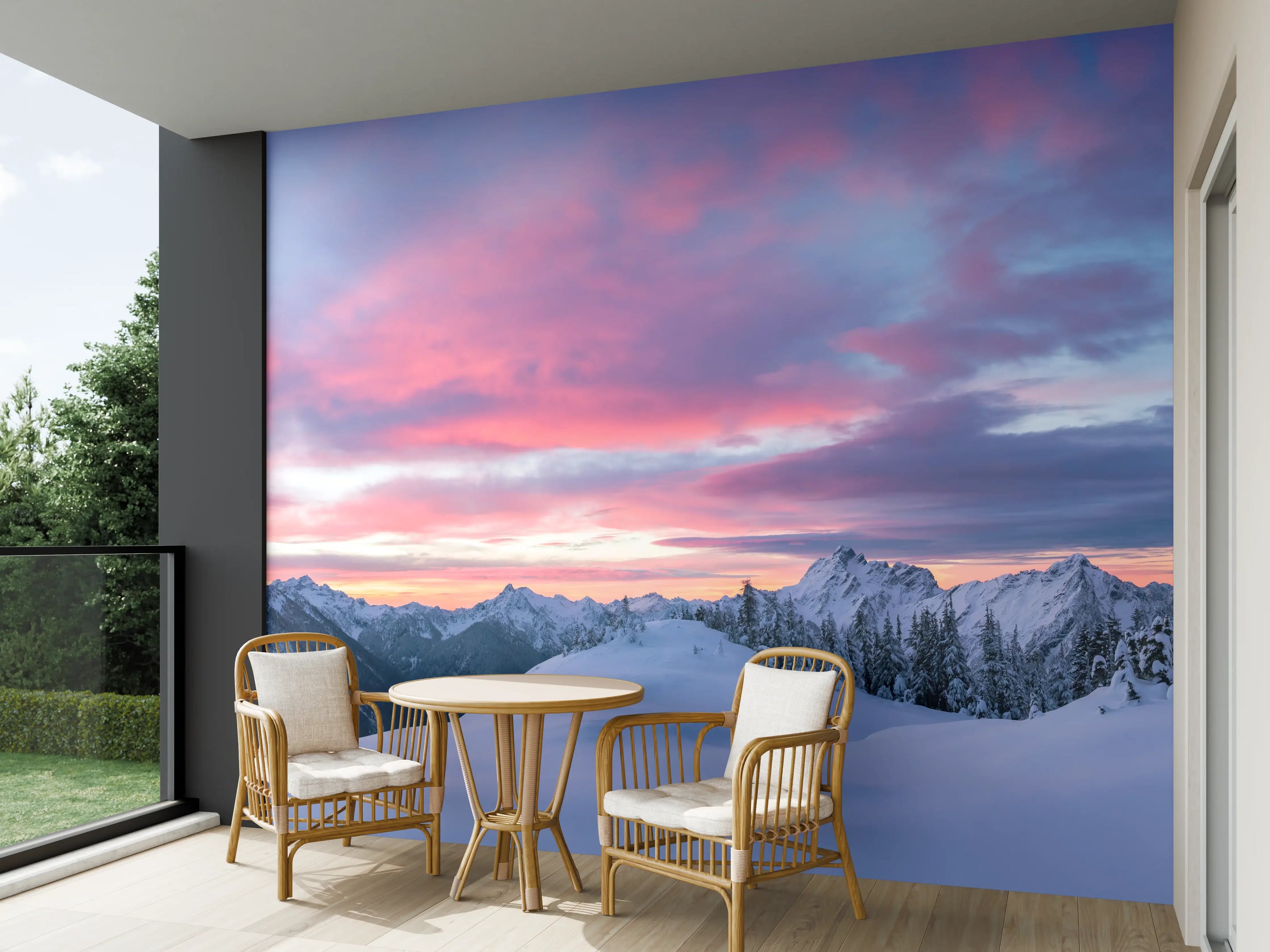 Wandverkleidung außen - Rosa Sonnenuntergang Bergpanorama