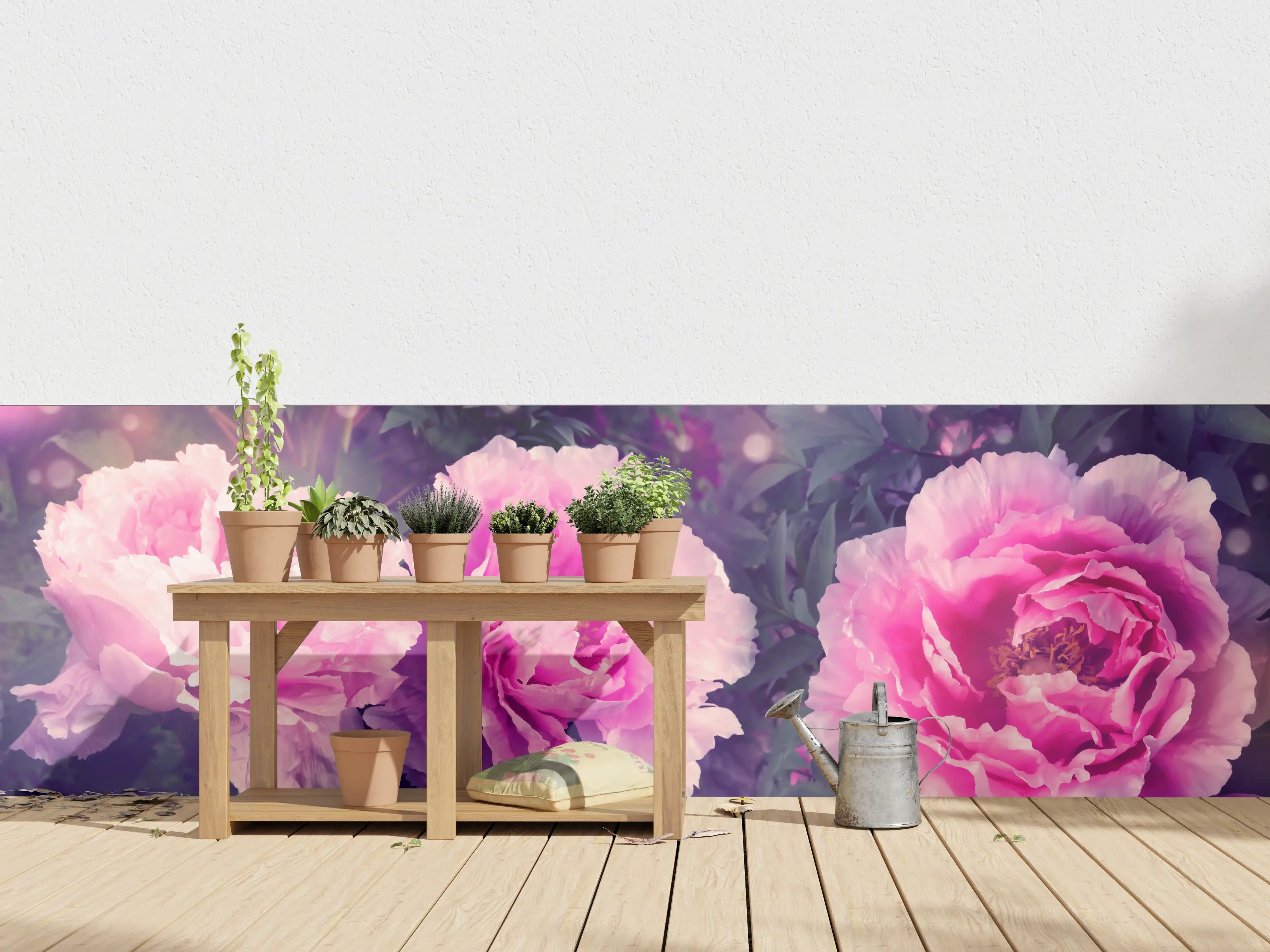 Wandverkleidung außen - Rosa-Weiße Pfingstrosen