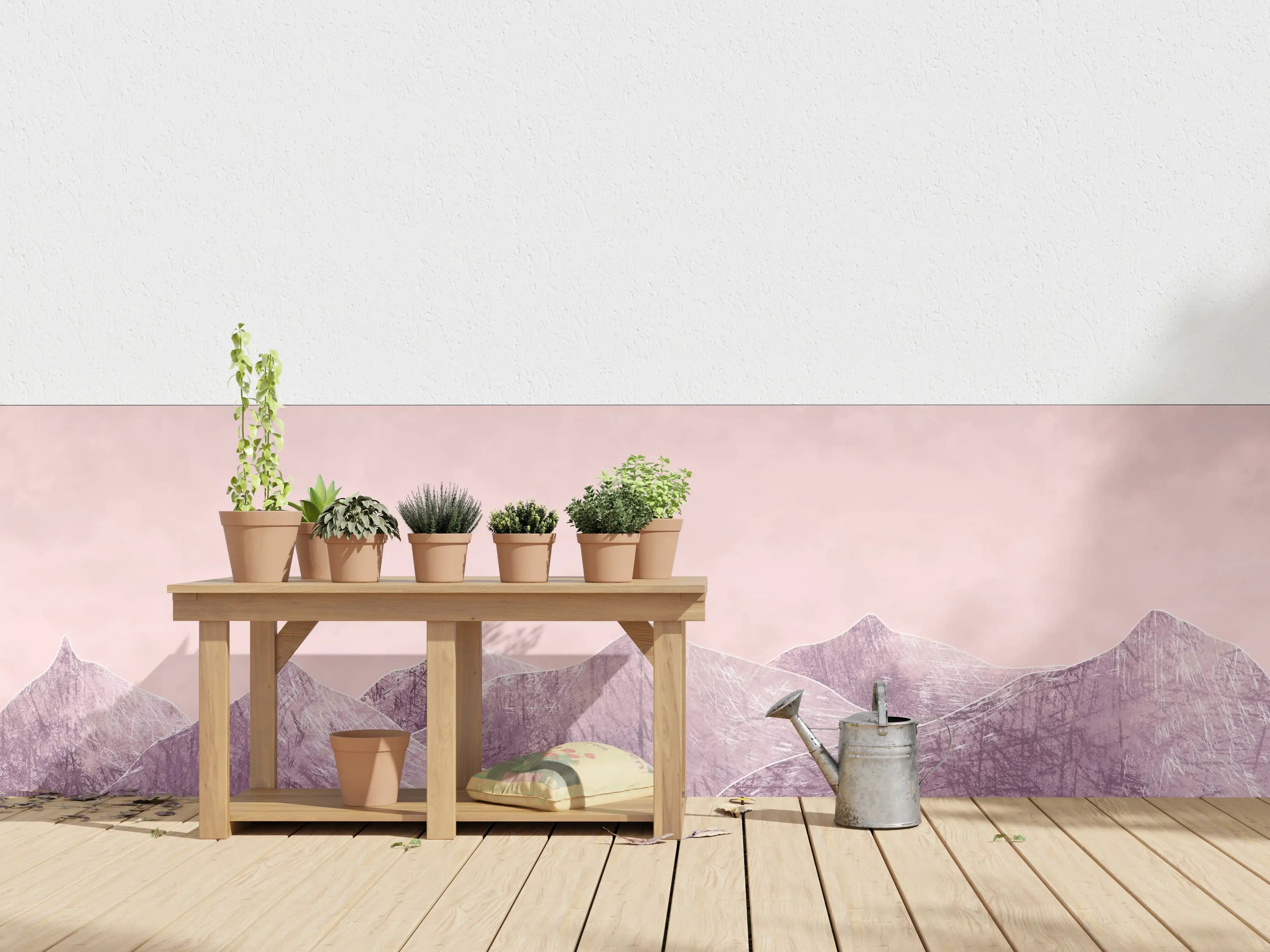 Wandverkleidung außen - Rosa-lilane Berglandschaft - Kunstmalerei