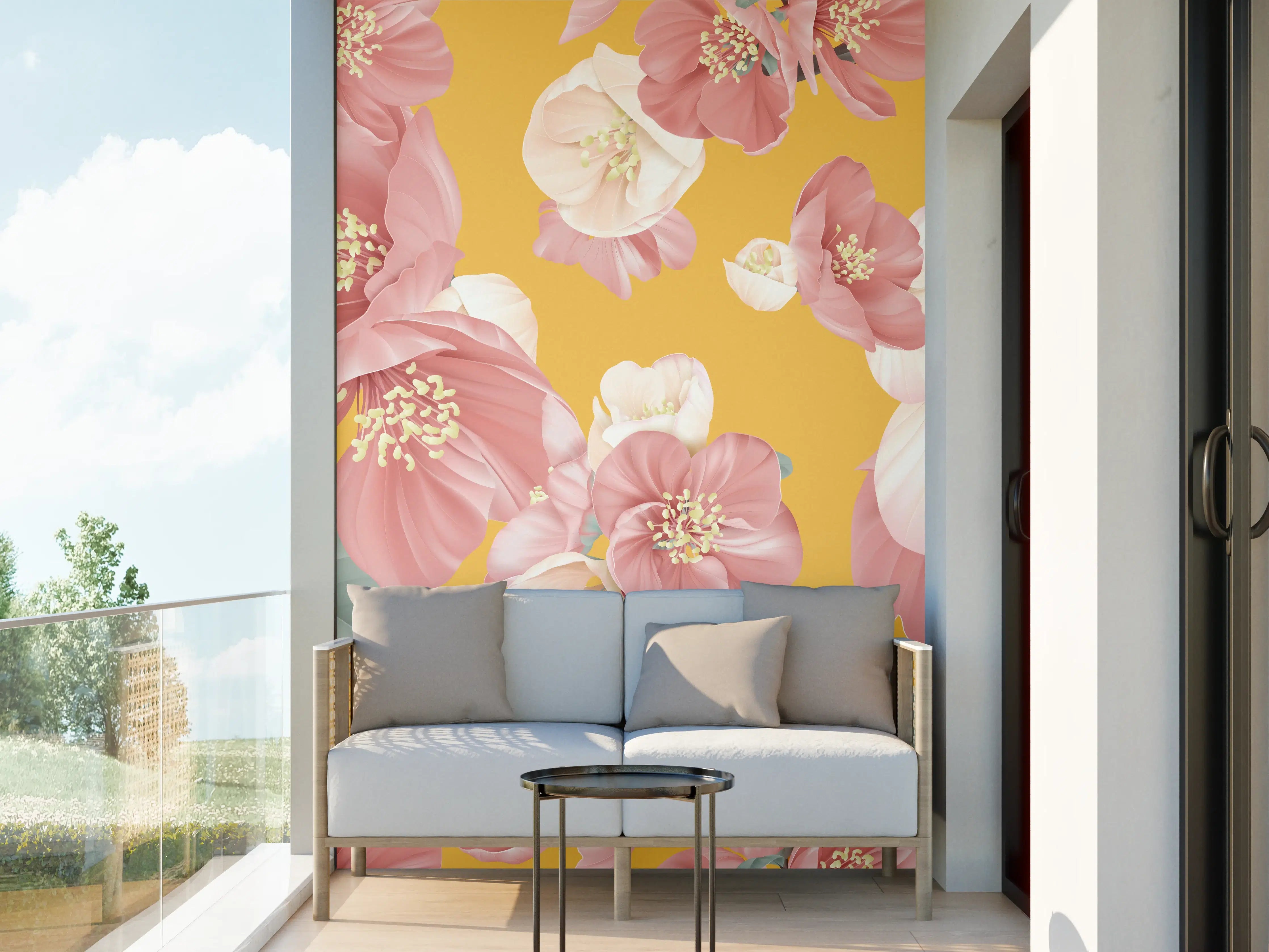 Wandverkleidung außen - Rosa-weiße Blüten