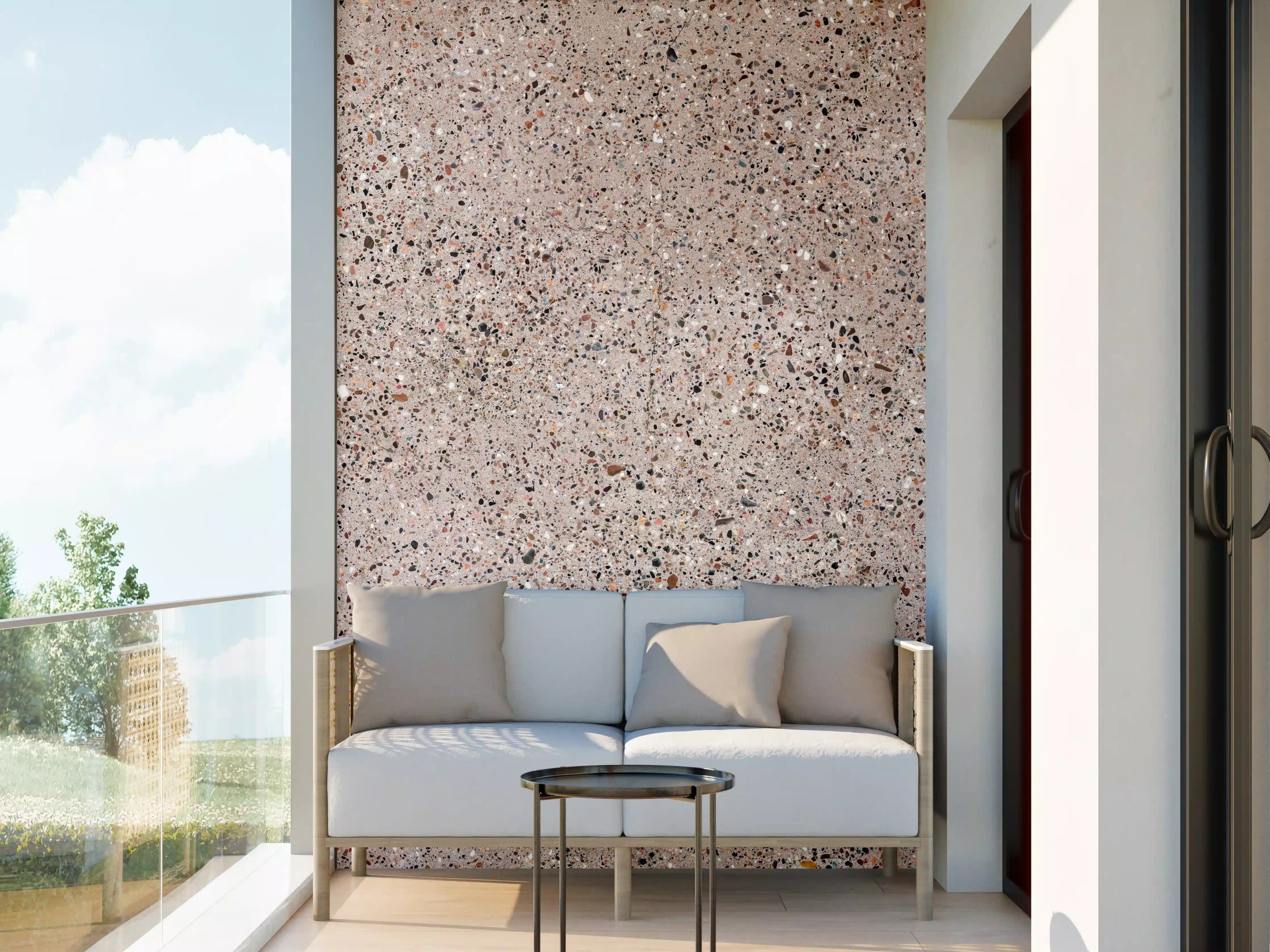Wandverkleidung außen - Rosafarbige natürliche Mosaiksteine